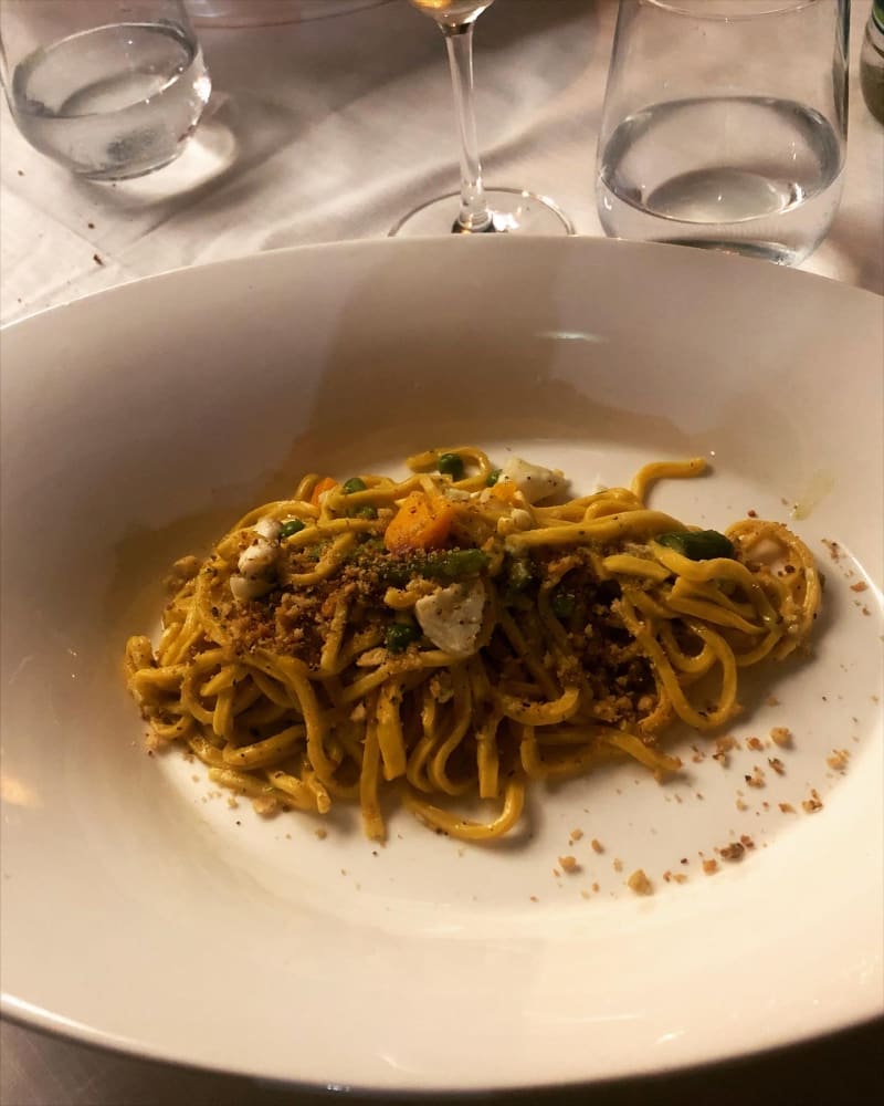 Taglioni fatti a mano con branzino, verdure e pistacchio - Il Sogno, Finale Ligure