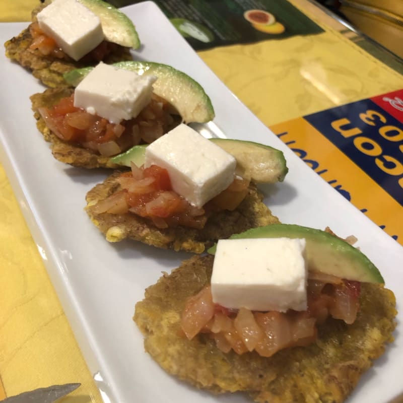 Patacones with queso fresco avocado and hogao - Mi Rincón, Barcelona