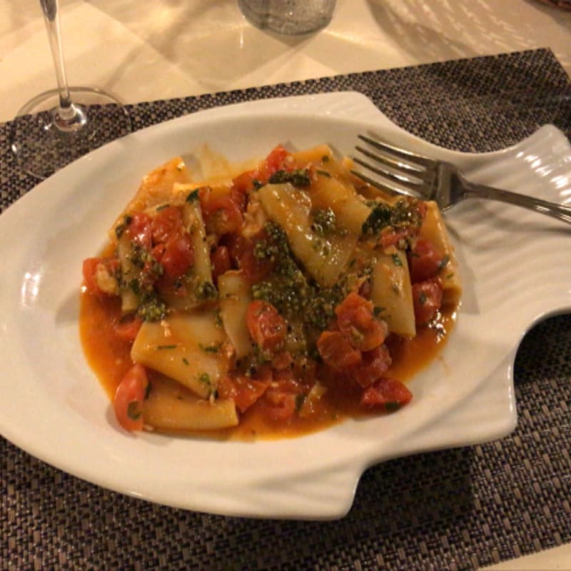 Paccheri ricciola pachino e battuta di pistacchio di bronte - Usini, Torvaianica