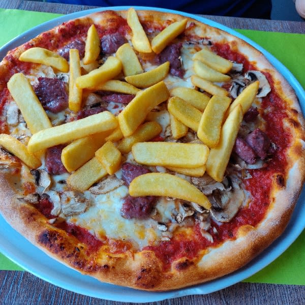 Pizza with fries - Restaurant Verena, Amsterdam