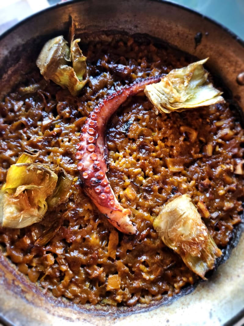 Arroz seco de pulpo y alcachofa - Botania, Madrid