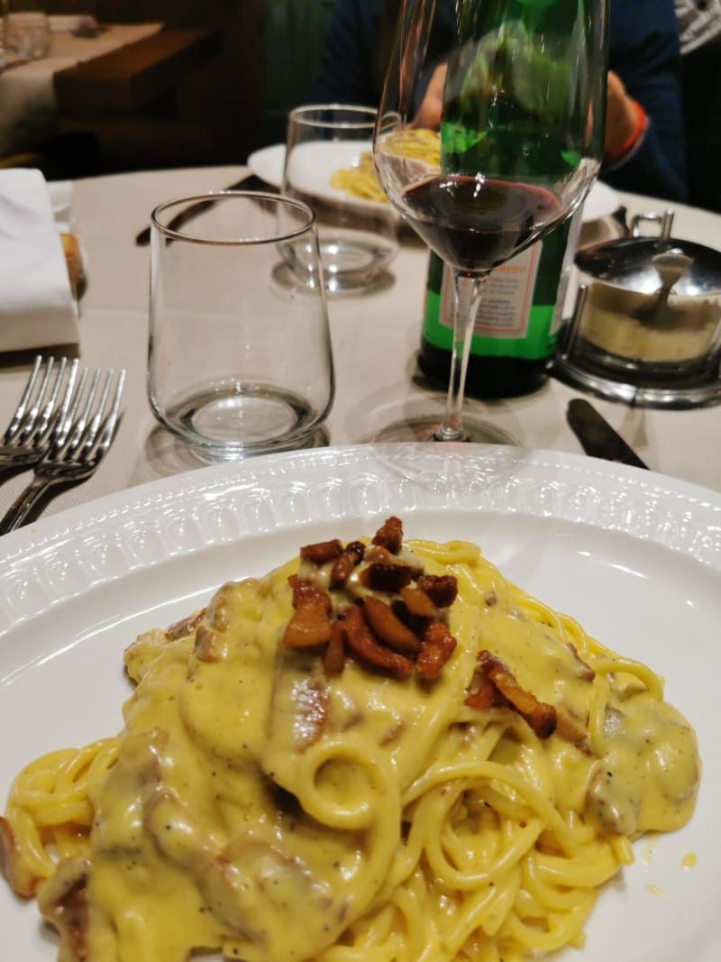 Spaghetti o rigatoni verrigni alla carbonara - Alla Rampa di Porta Pia, Rome