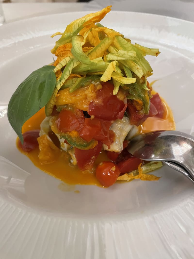 Rombo with zucchini flowers and tomatoes  - Casa Bleve, Rome