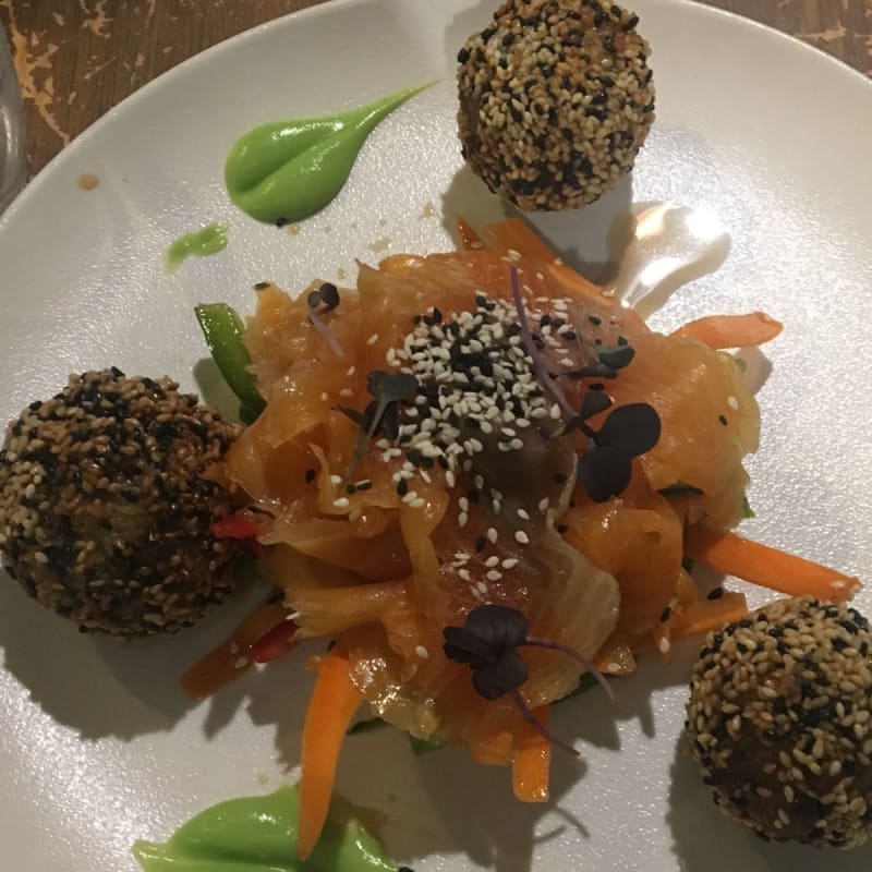 Truite gravlax, cromesquis de riz et légumes croquants - La Cantine Arkose Nation, Paris