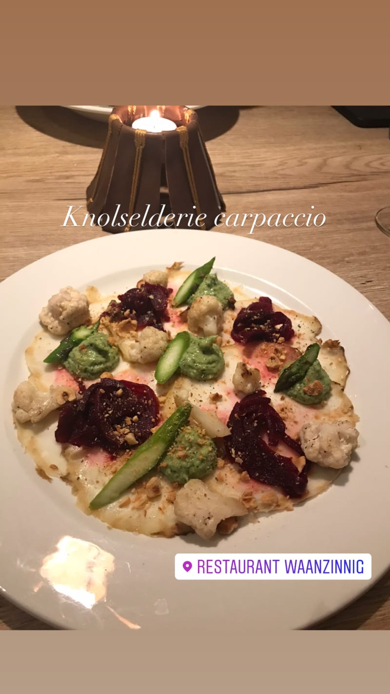 Knolselderie carpaccio (vegan) - Restaurant Waanzinnig Tilburg, Tilburg