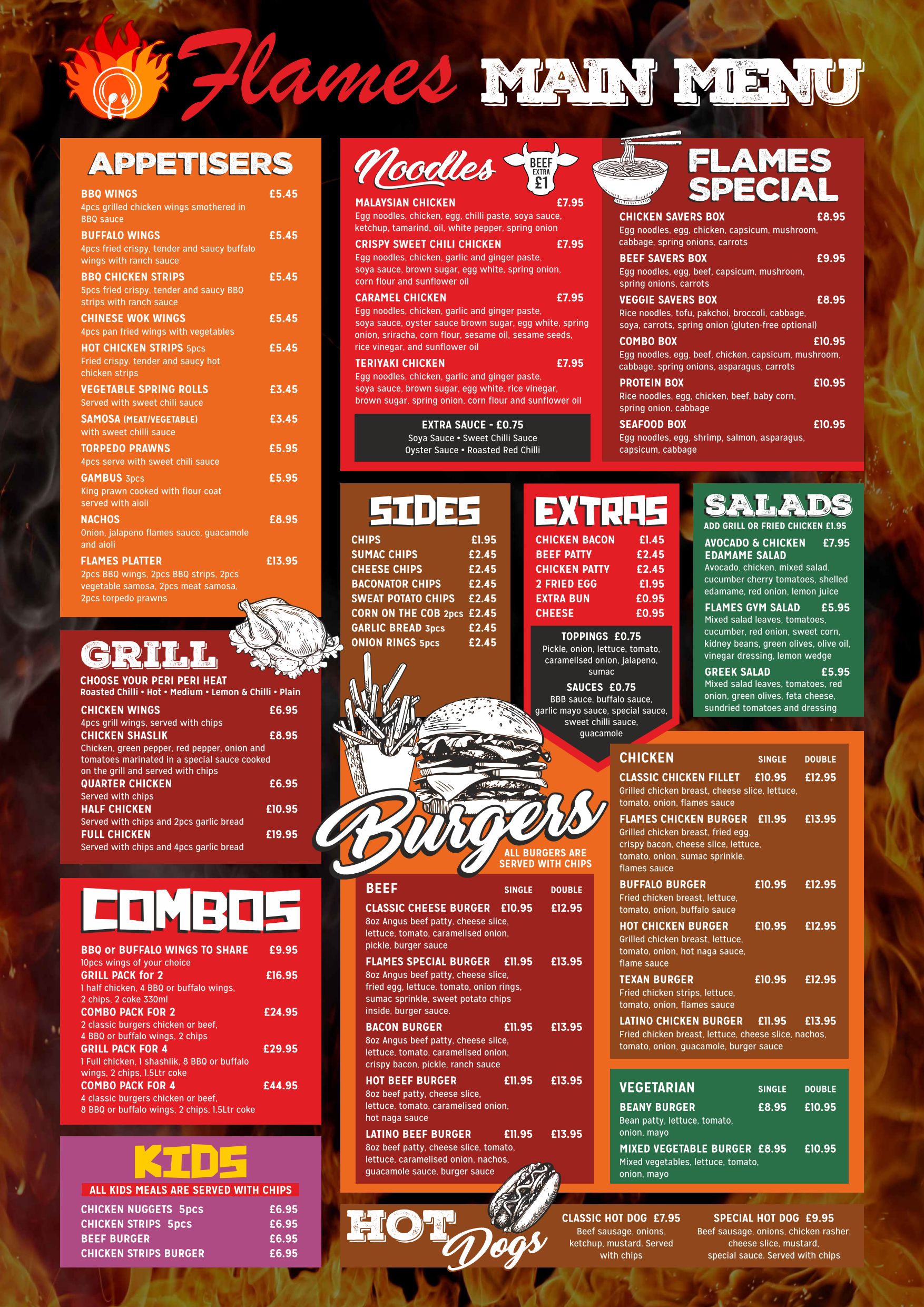 Menu at Restaurant & Raststation The Flames Burger & Steaks