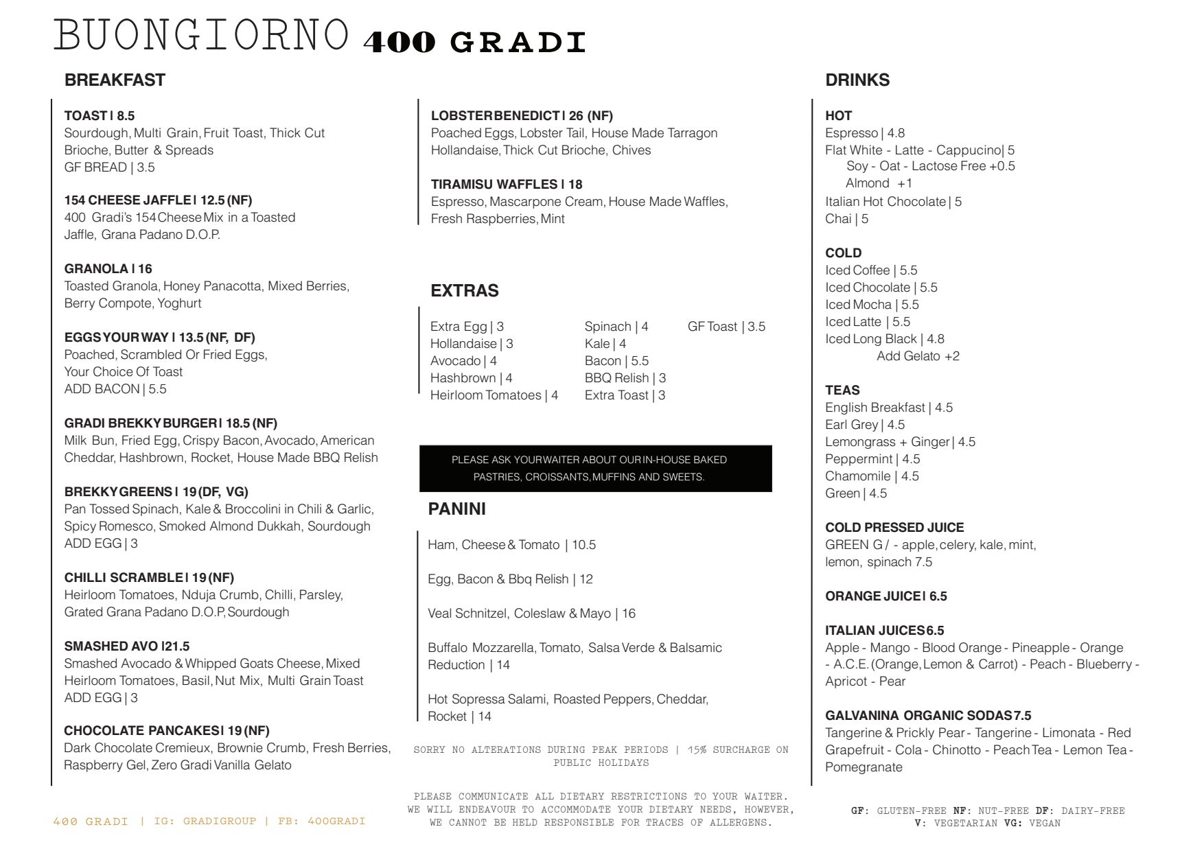 400 on sale gradi menu