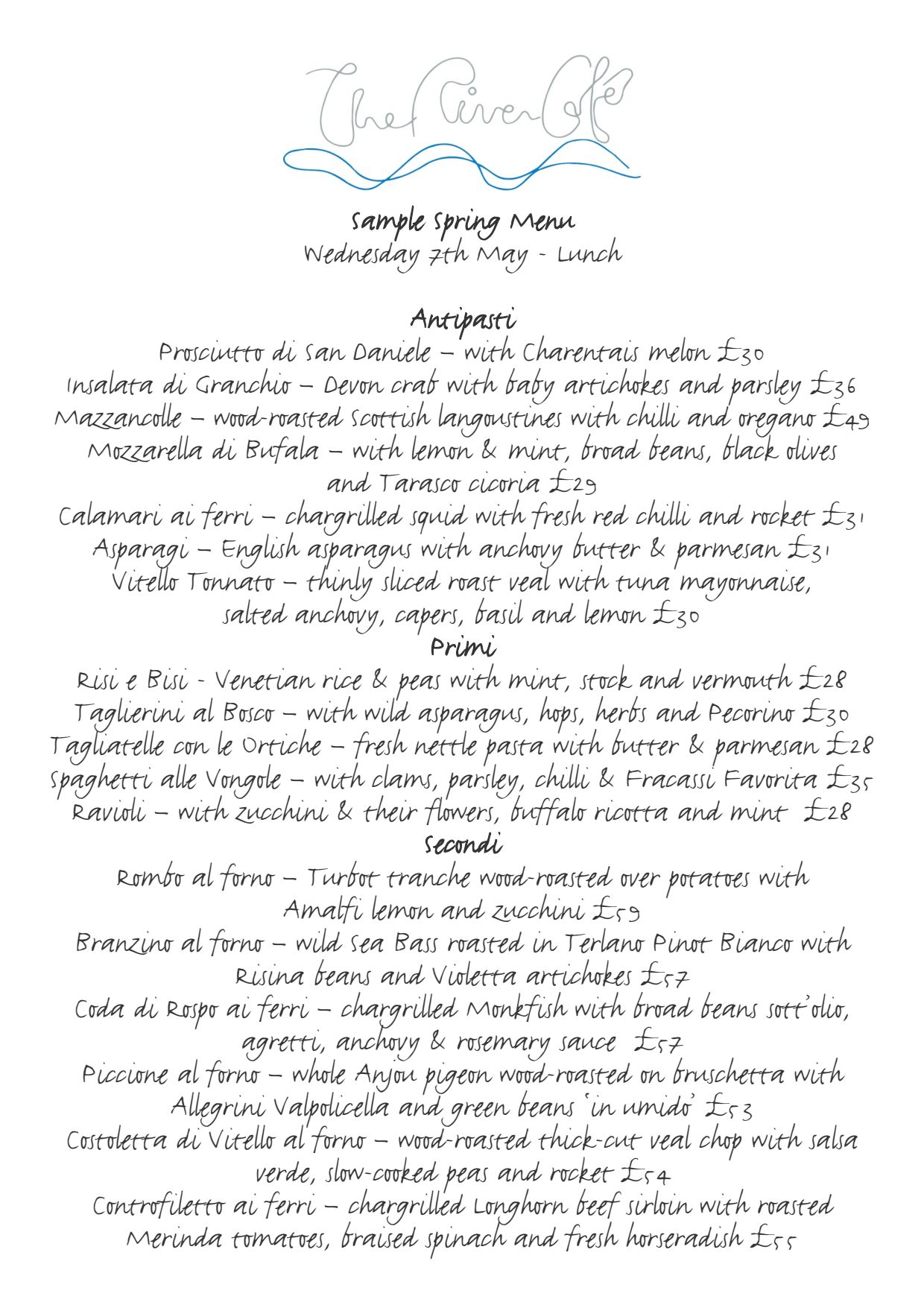 Menu 2024 The River Cafe in London TheFork