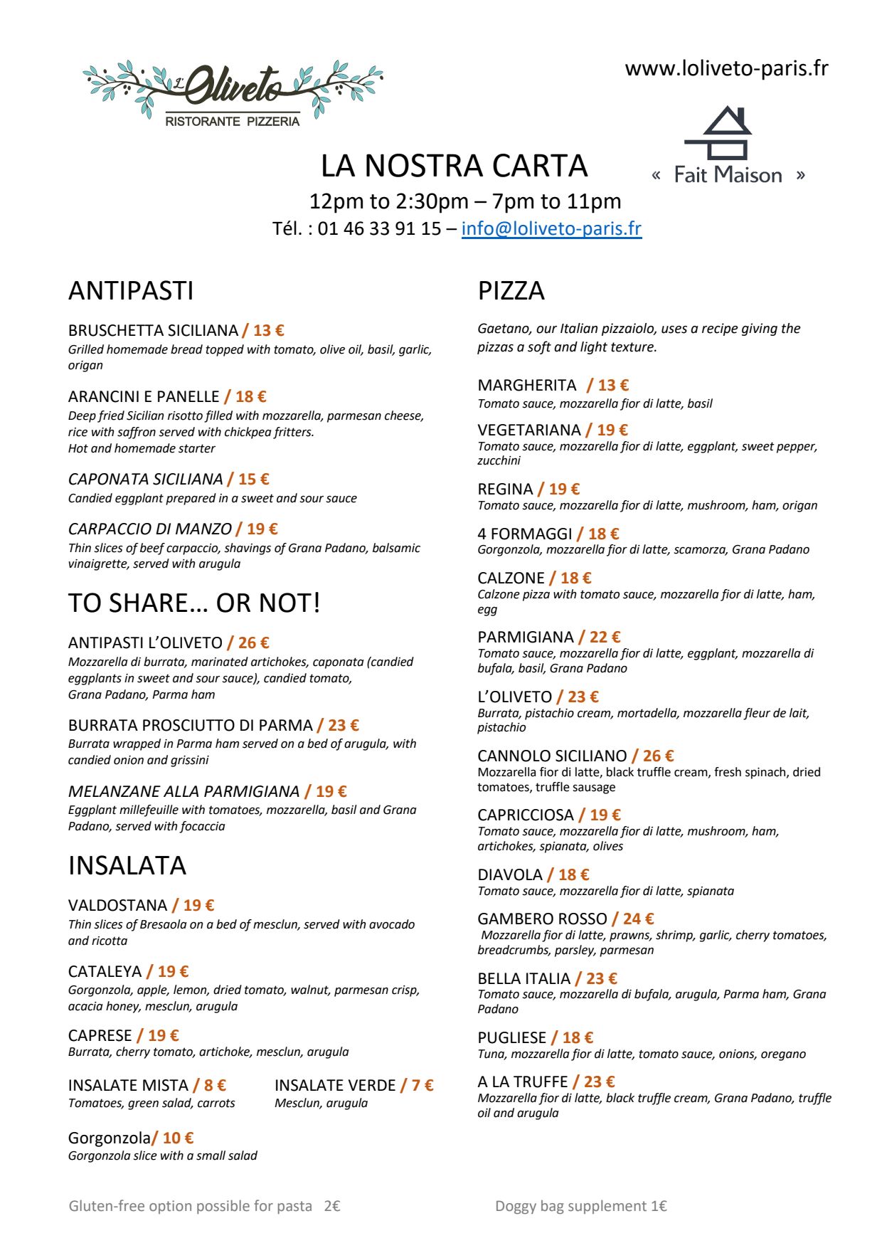 Oliveto menu deals