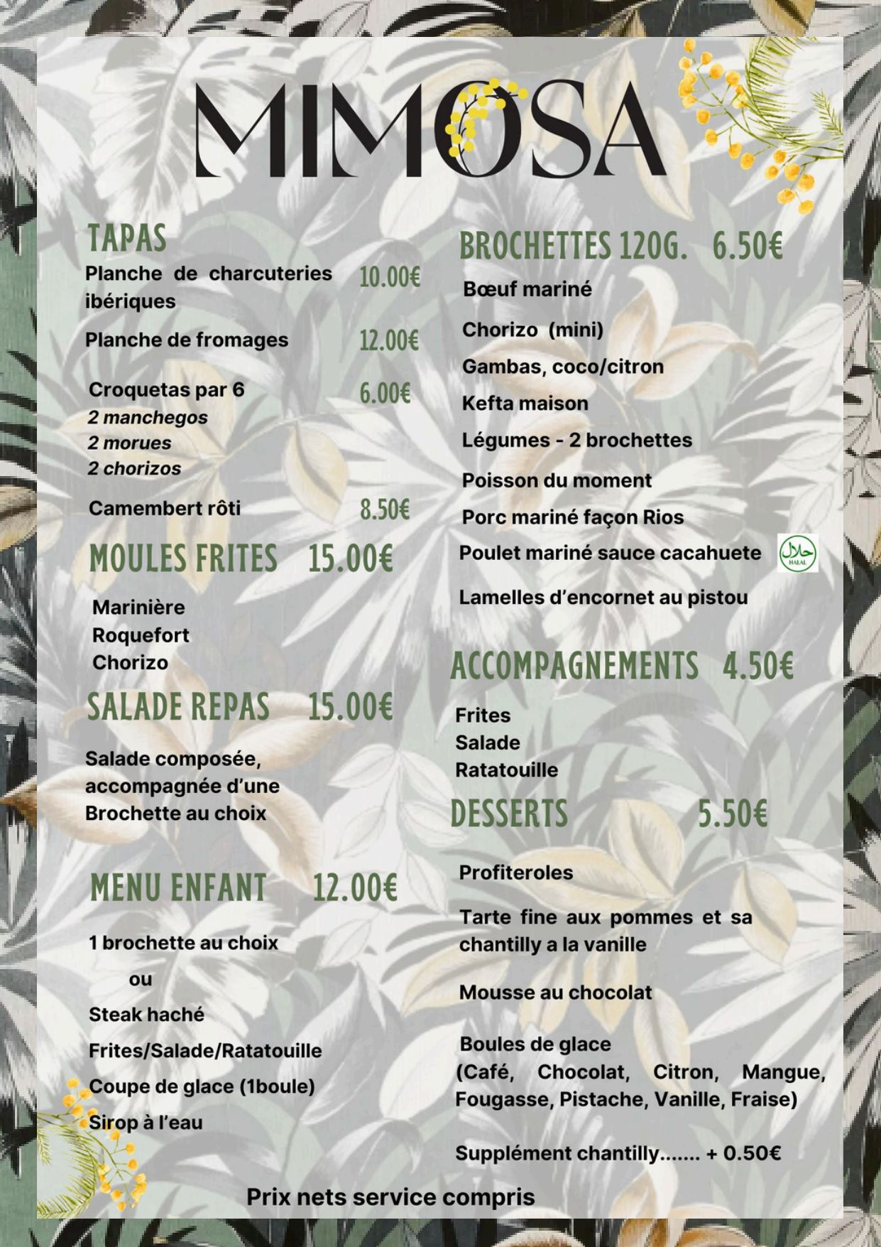 Carte et Menus 2025 - Mimosa à Palavas-les-Flots | TheFork