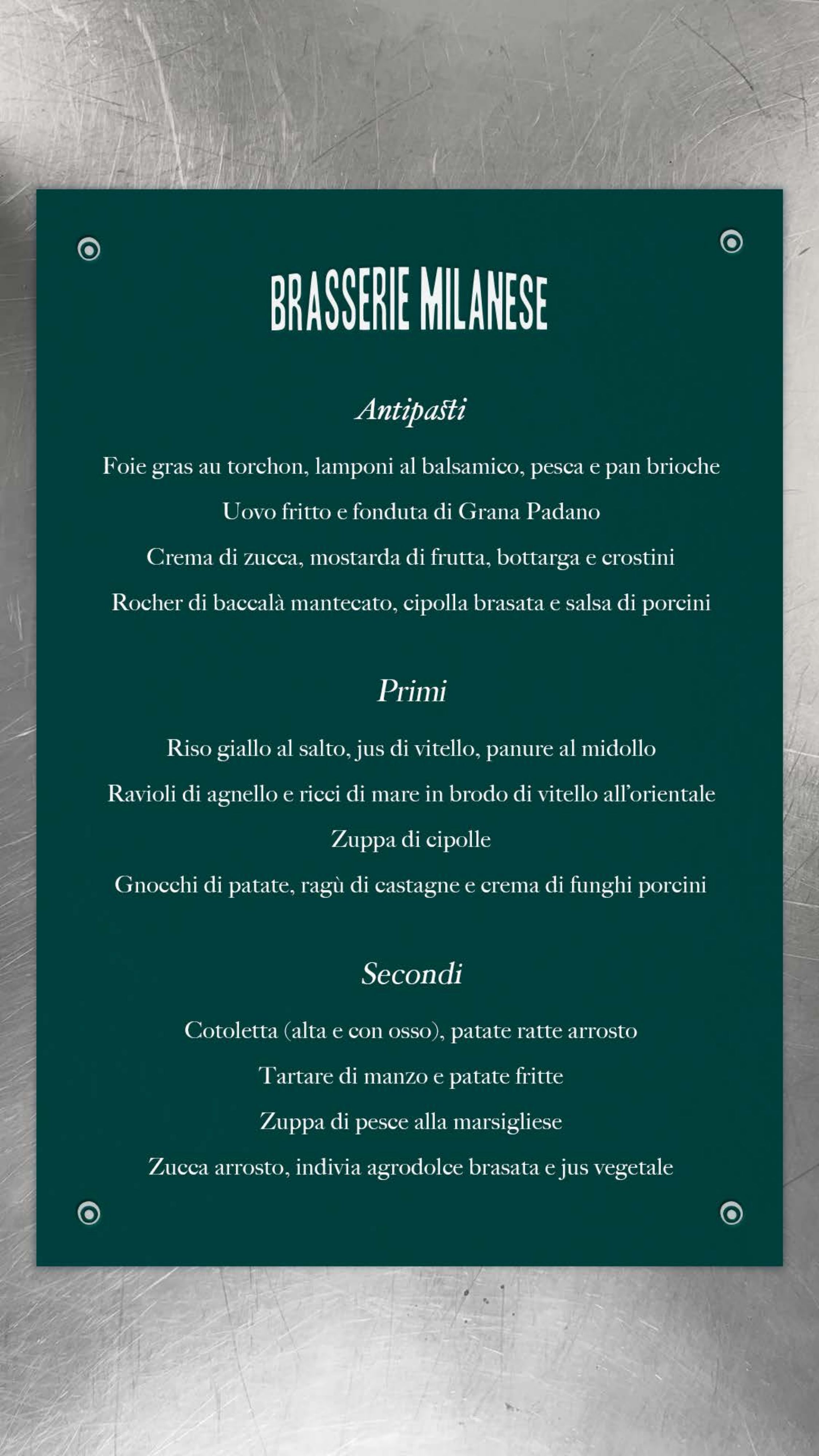 Menu 2024 - Brasserie Milanese in Milan