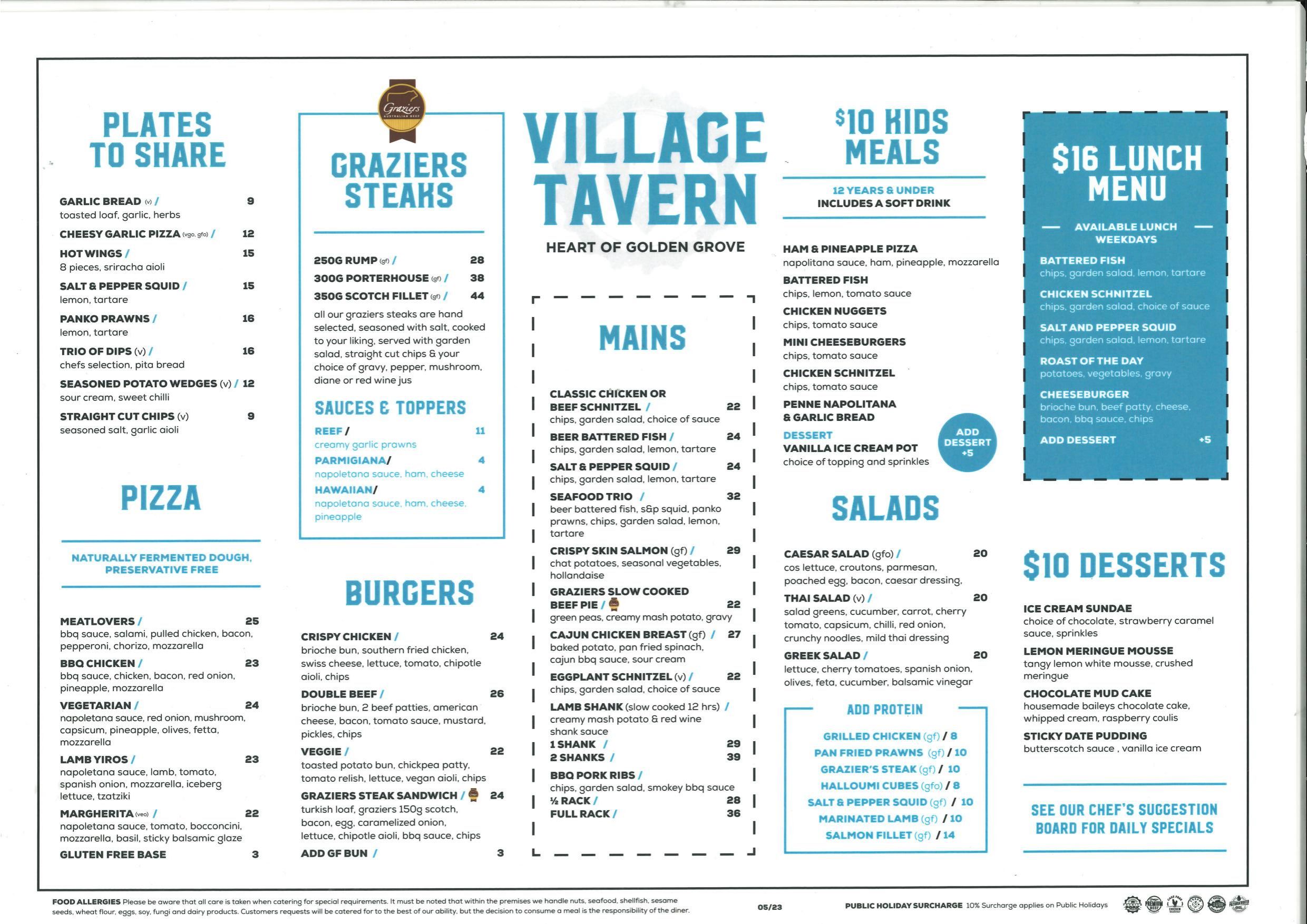 Village tavern menu deals