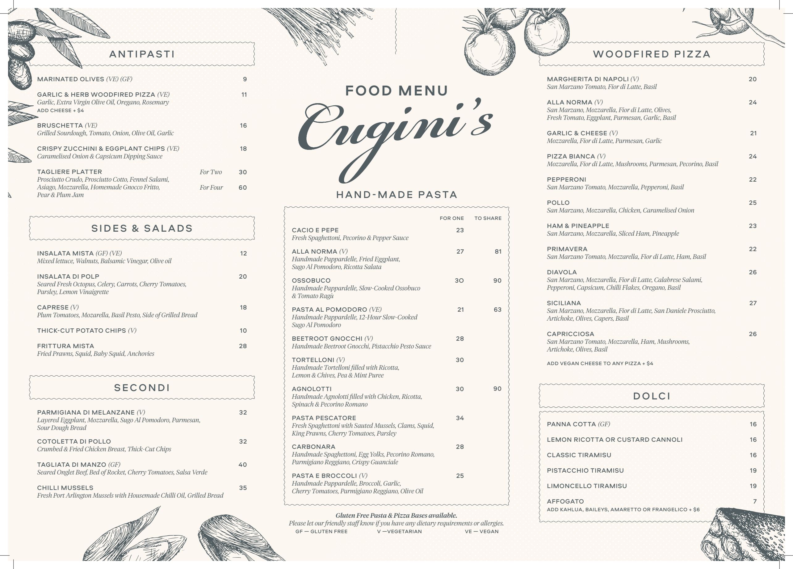 Menus 2024 Cugini s in Fitzroy VIC TheFork