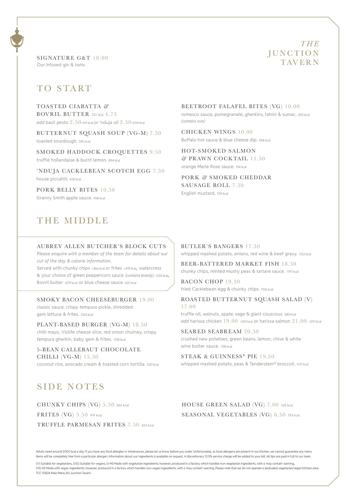 Menu 2024 The Junction Tavern in London TheFork