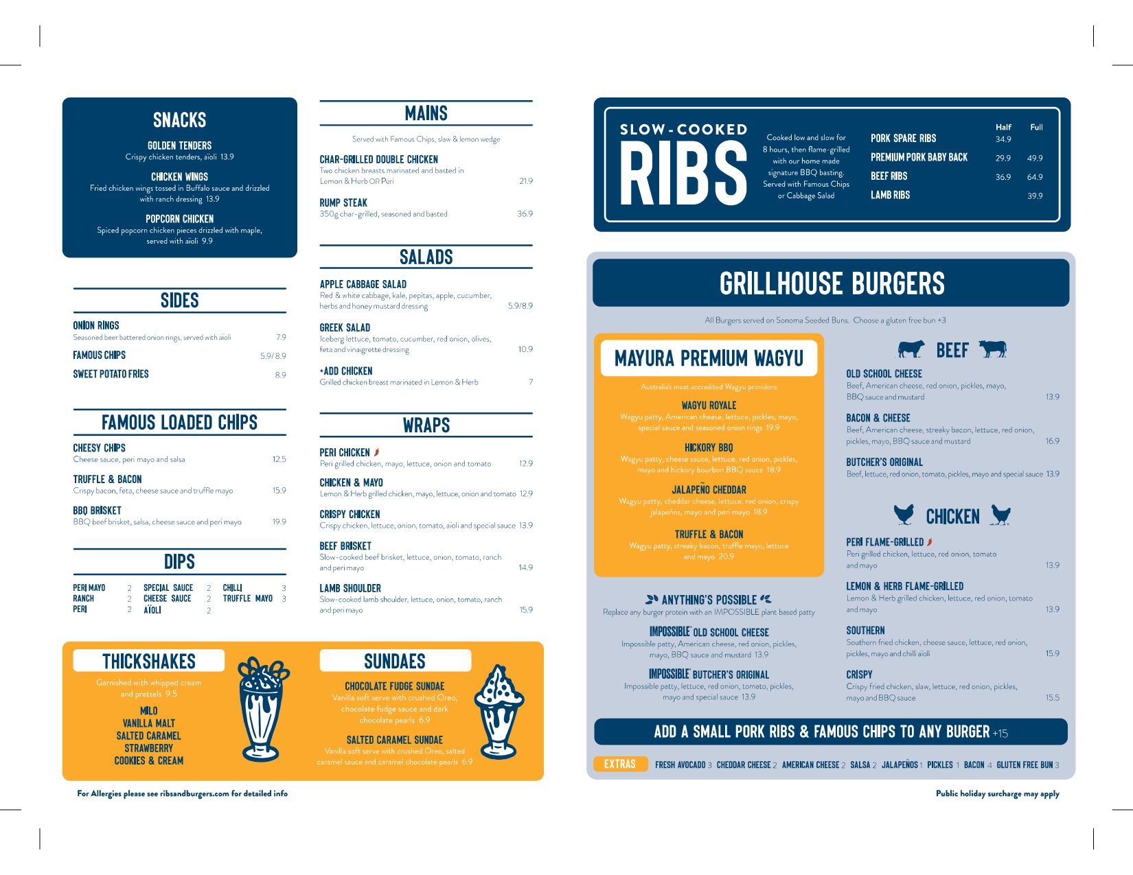 Carte et Menus 2024 Ribs Burgers Gregory Hills Gregory
