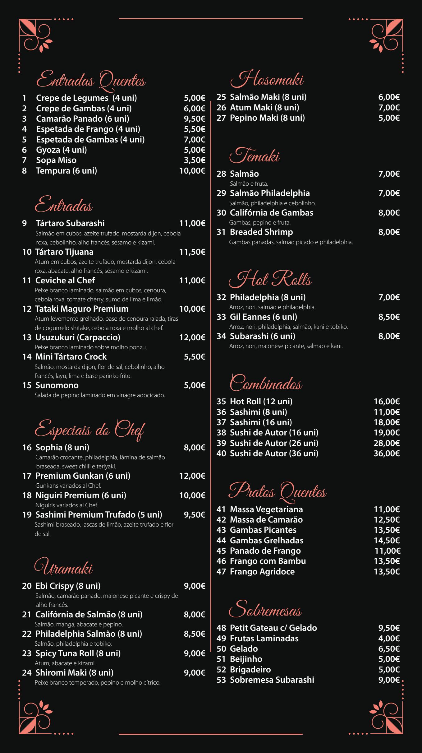 SUBARASHI SUSHI SALOON, Vila Nova de Gaia - Menu, Prices