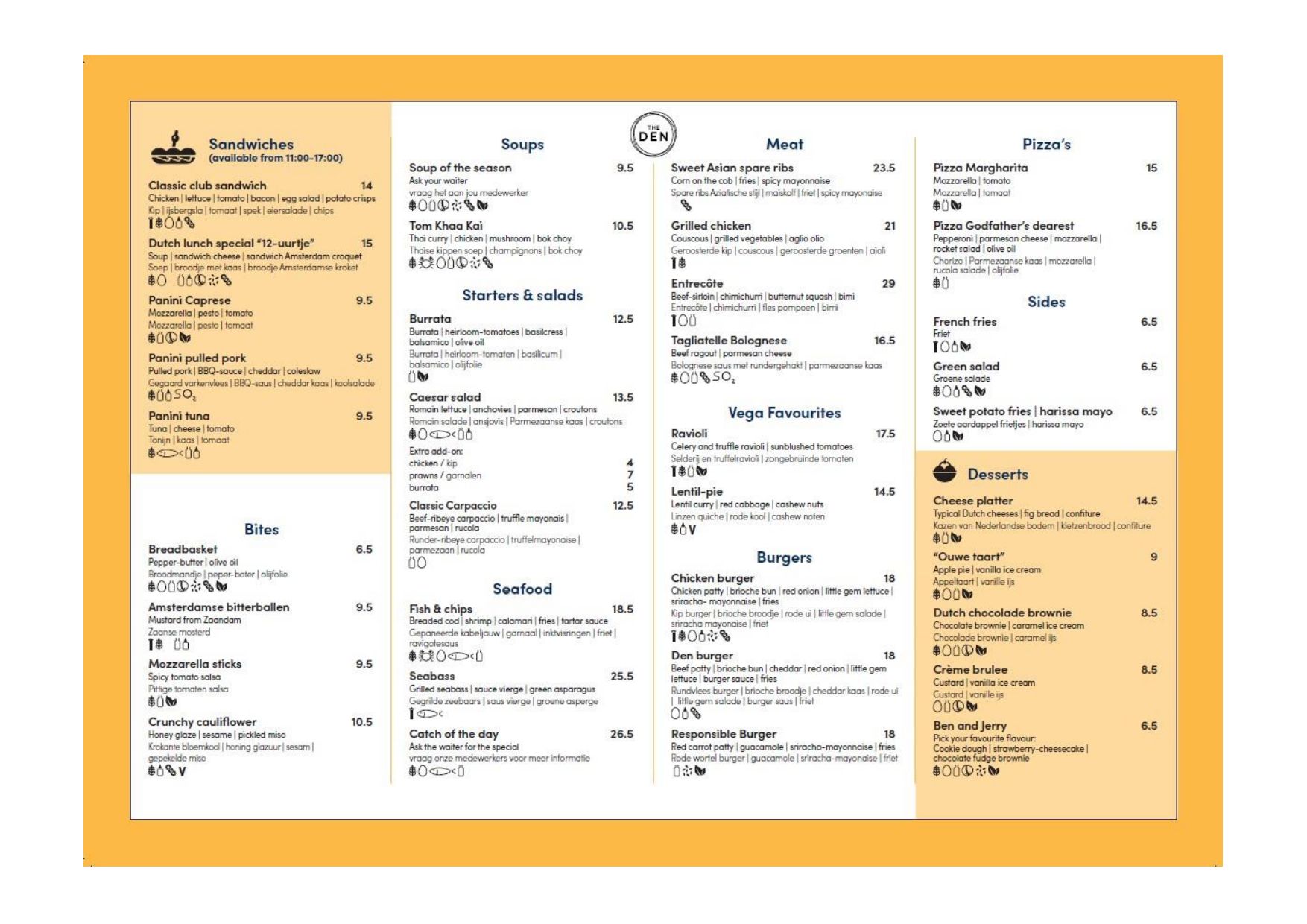 The den menu online