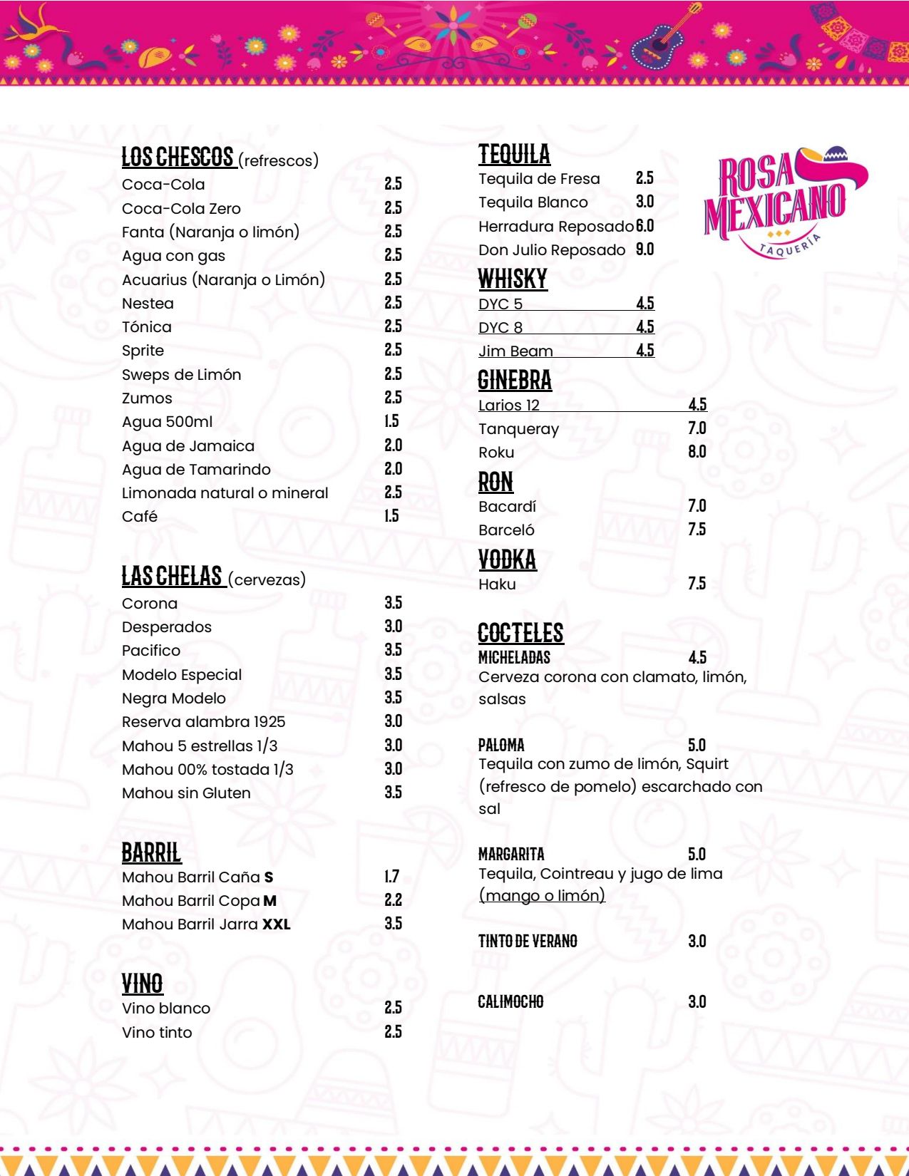 Menus - Rosa Mexicano