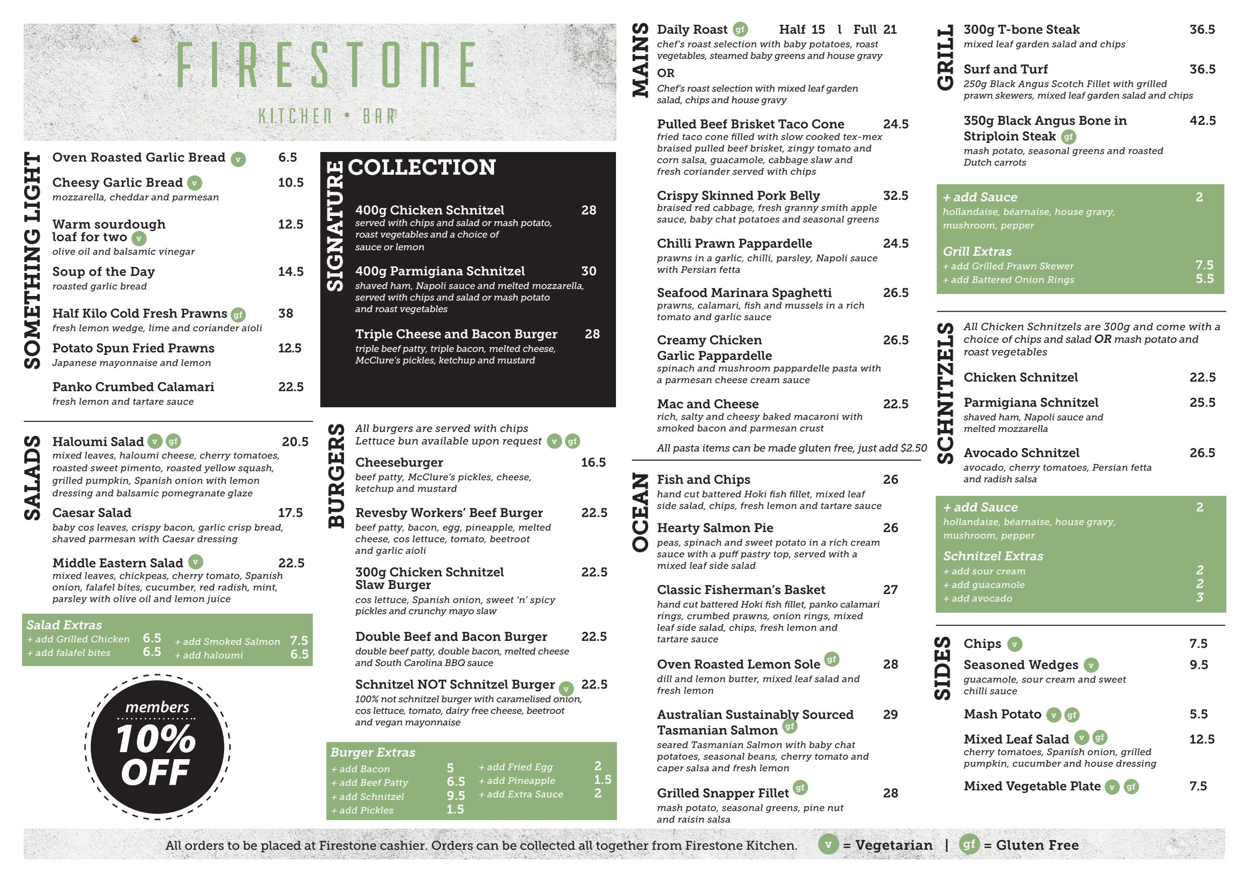 Firestone menu cheap