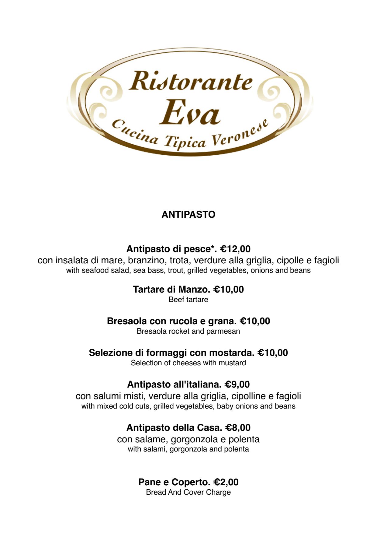 Menu da Ristorante La Carica, Pastrengo