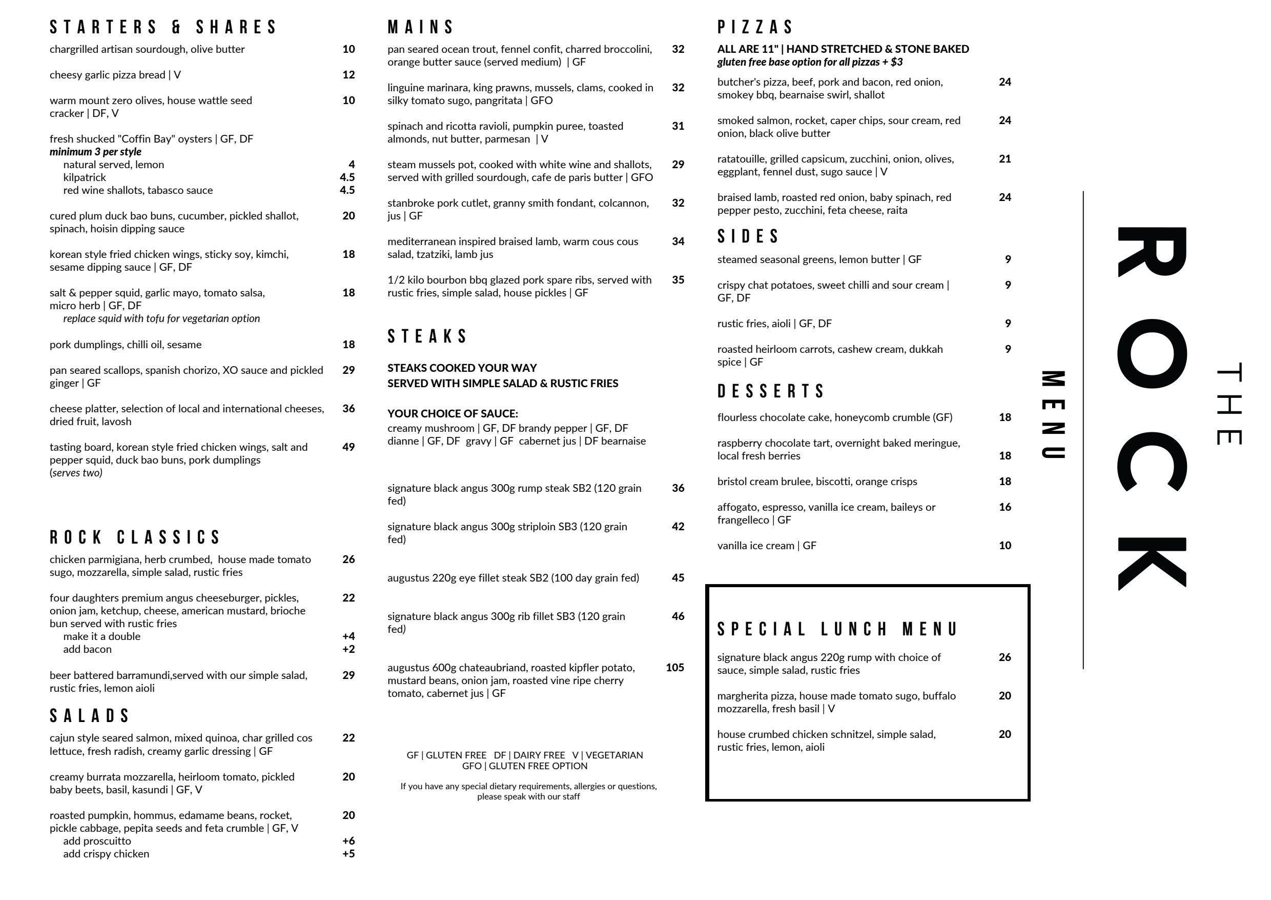 The on sale rock menu