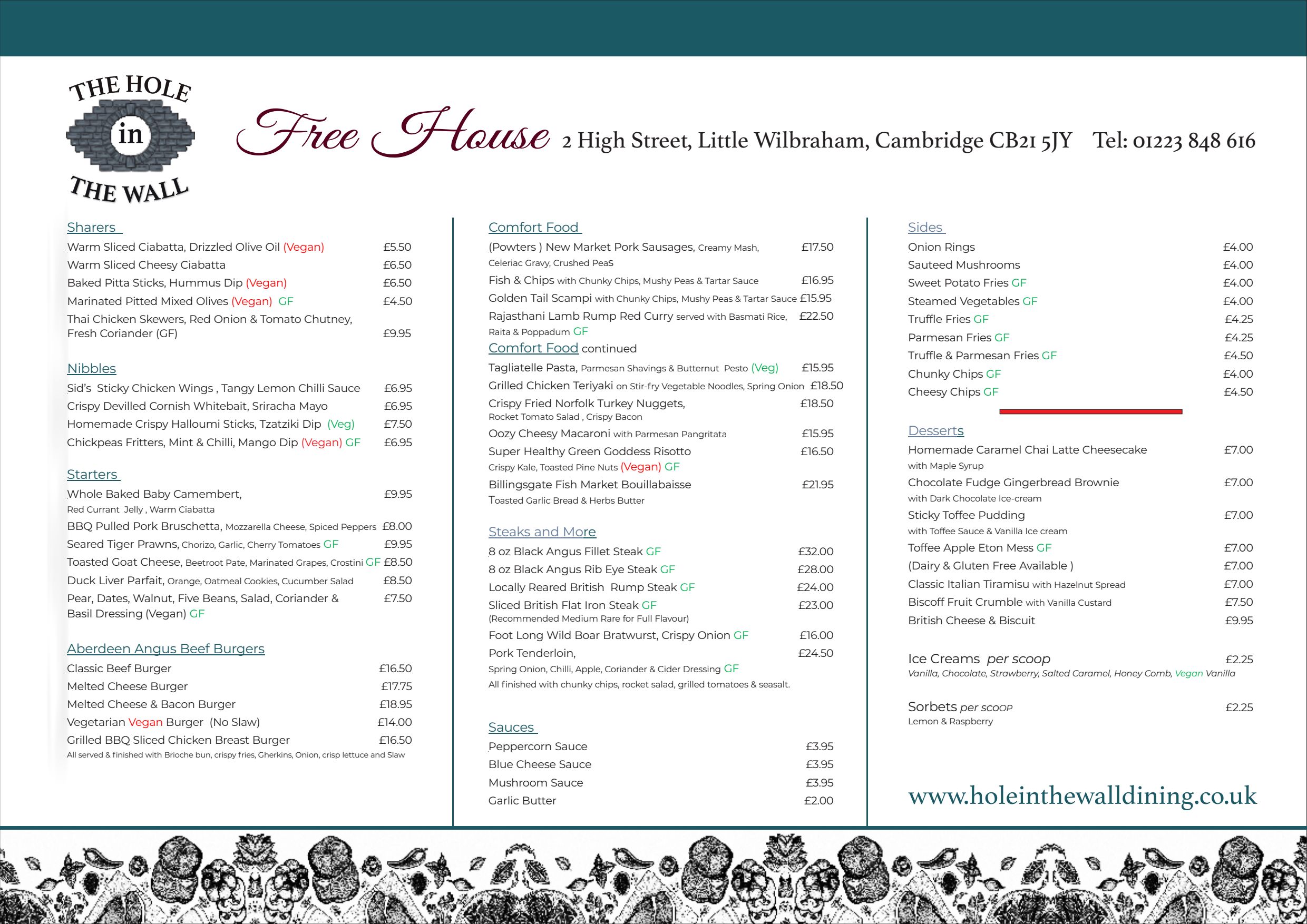 Menus 2024 The Hole In The Wall in Cambridge TheFork