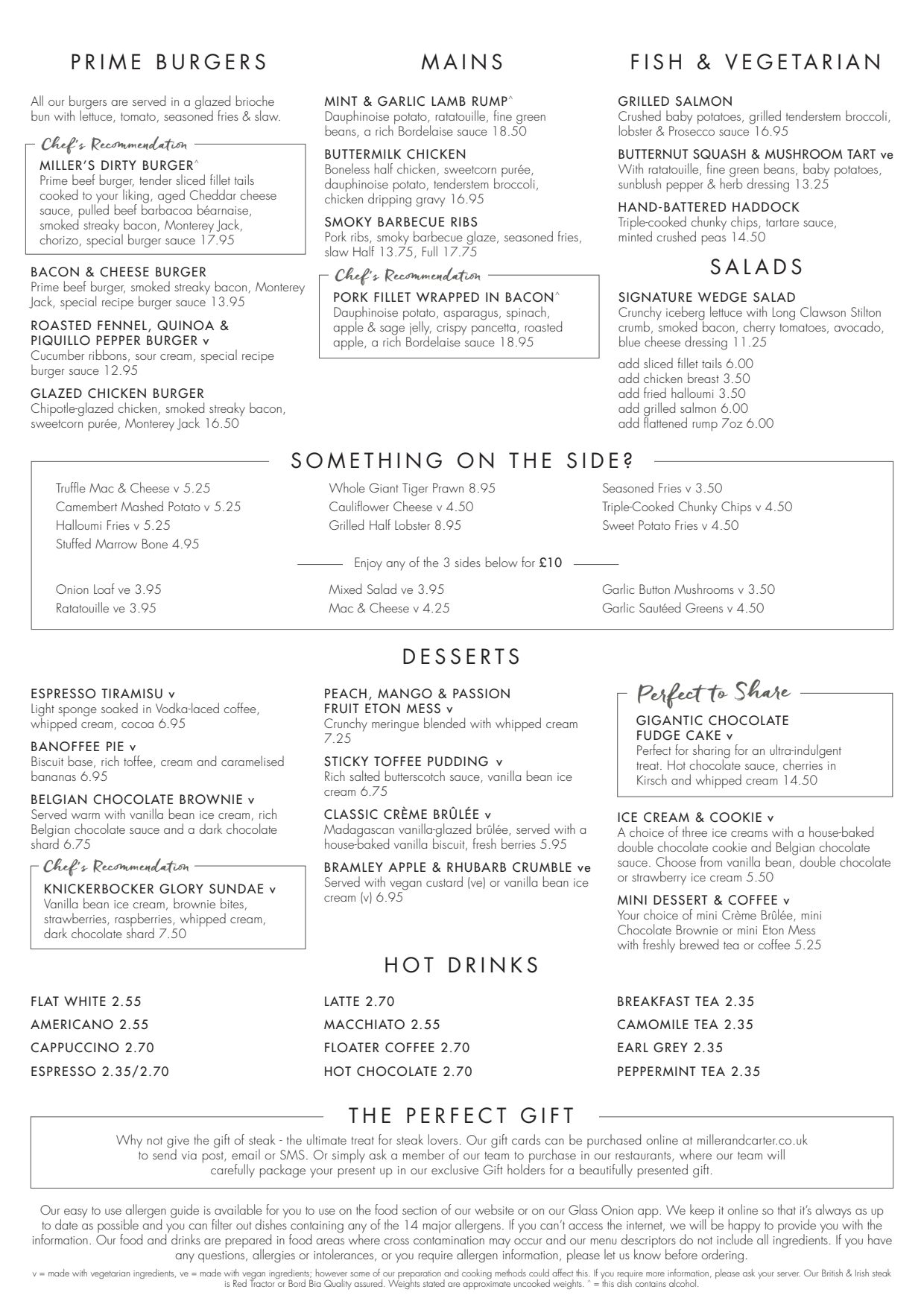 Carte et Menus 2024 Miller Carter Epping Forest Epping