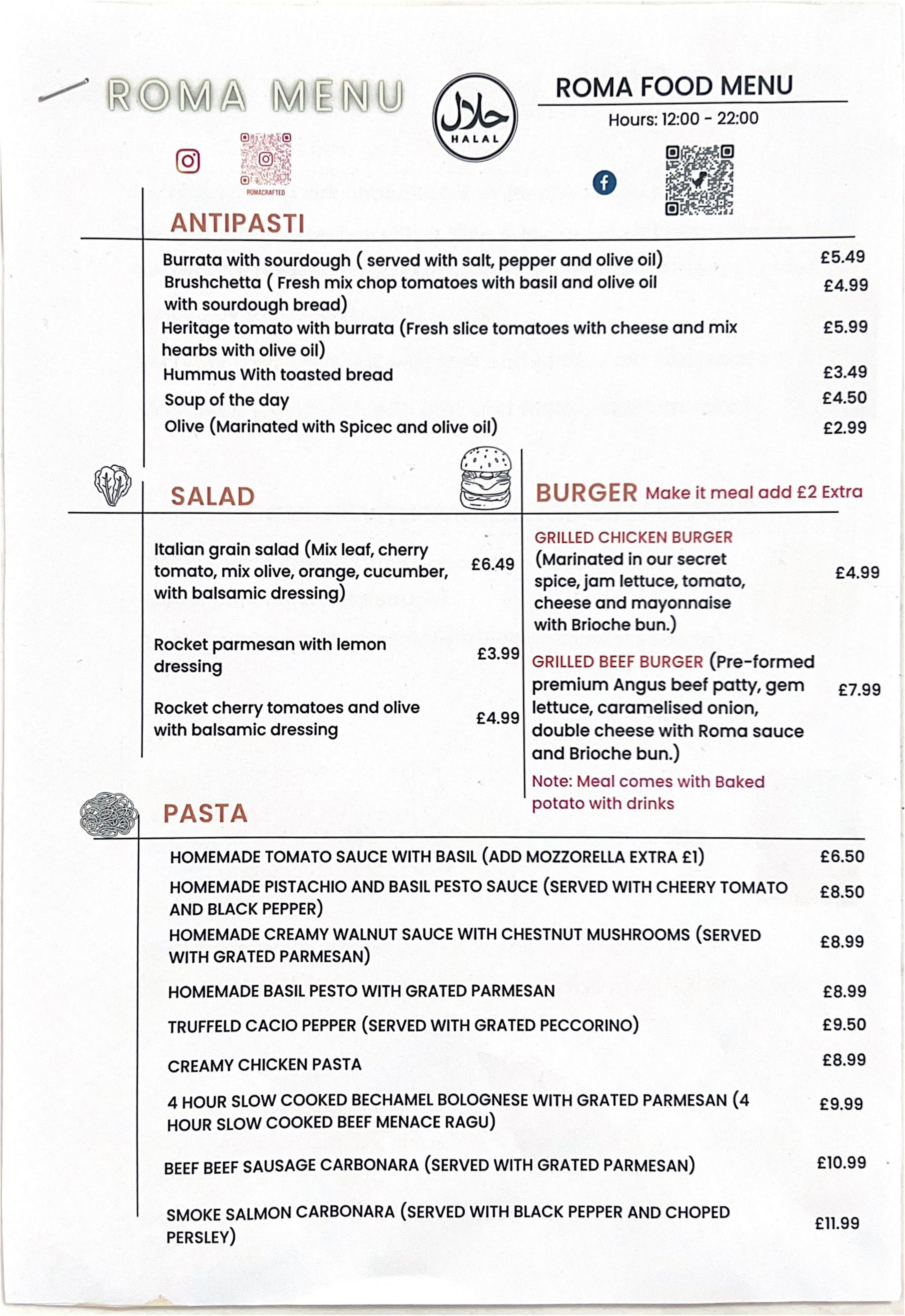 Menus 2024 Roma Crafted Pasta in London TheFork