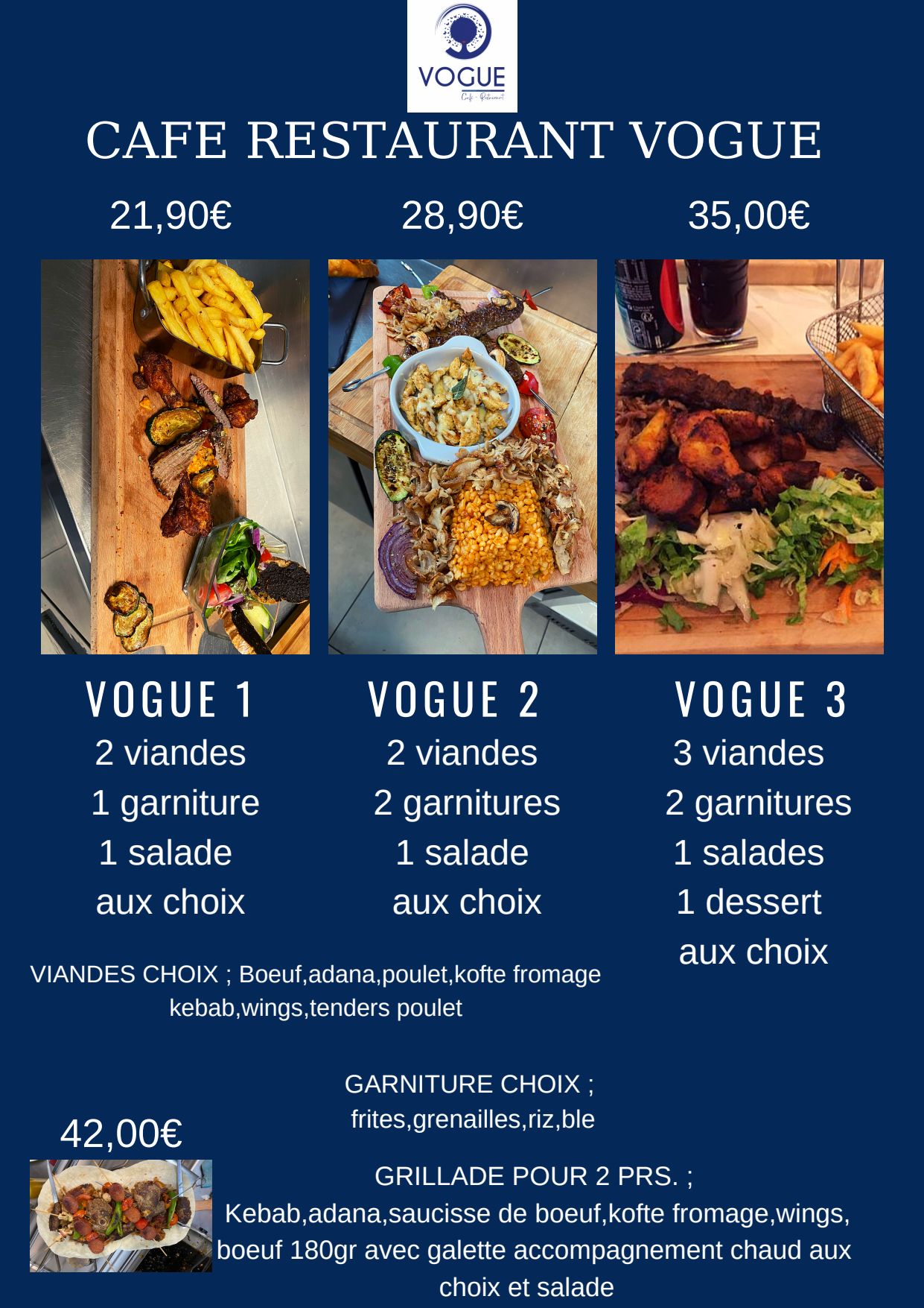 Menu Cafe Restaurant Vogue In Cagnes Sur Mer Thefork