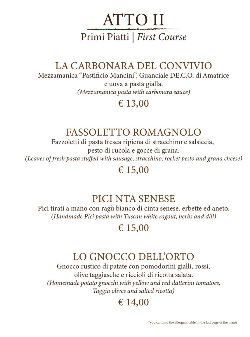 Menu 2024 Convivio Ristotigelleria Toscana in Arezzo TheFork