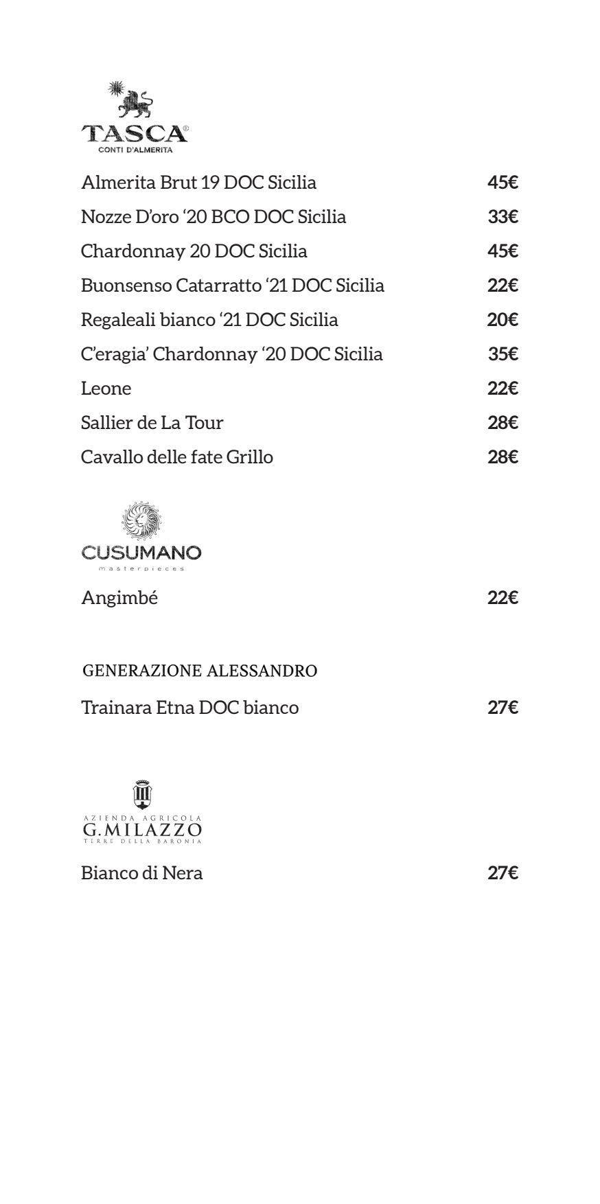 Carte et Menus 2024 - vucia à Palerme