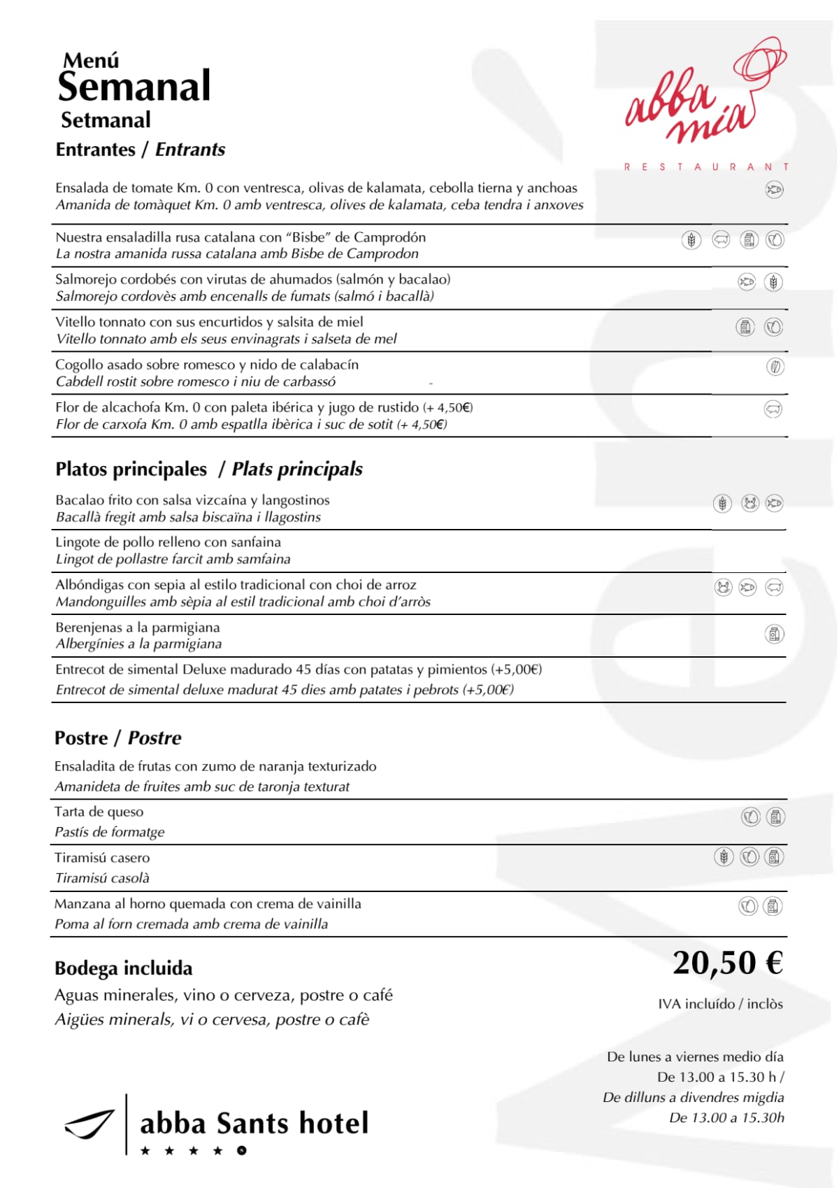 Abba Mía - Barcelona menu