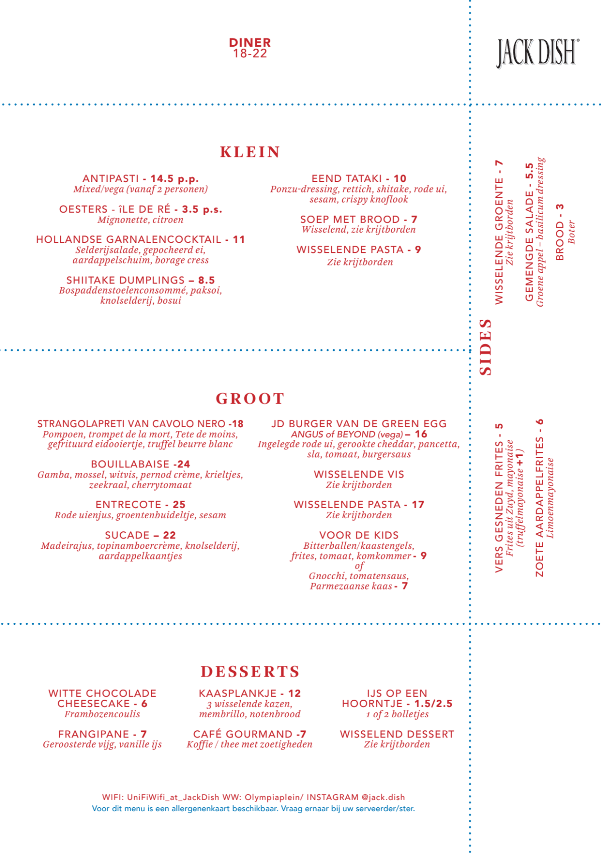 Jack Dish menu