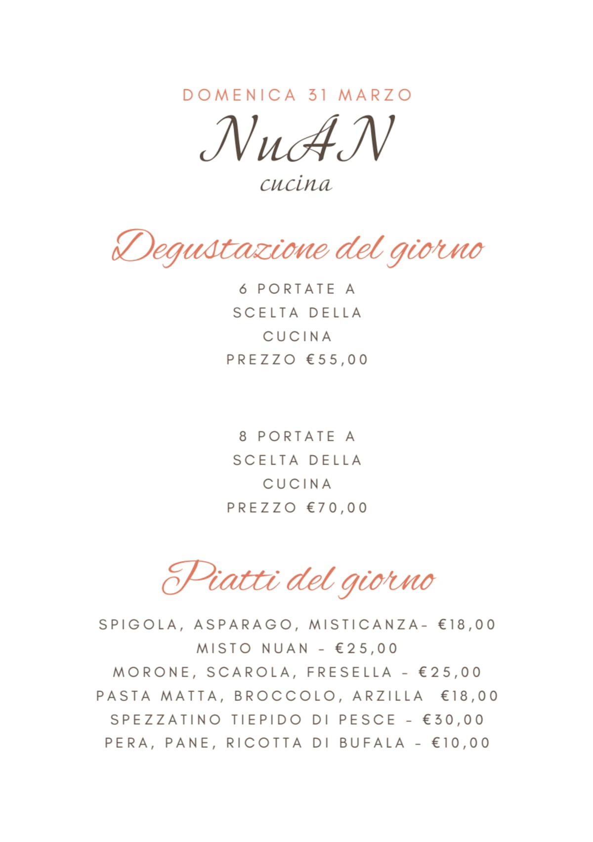 NuAN cucina menu