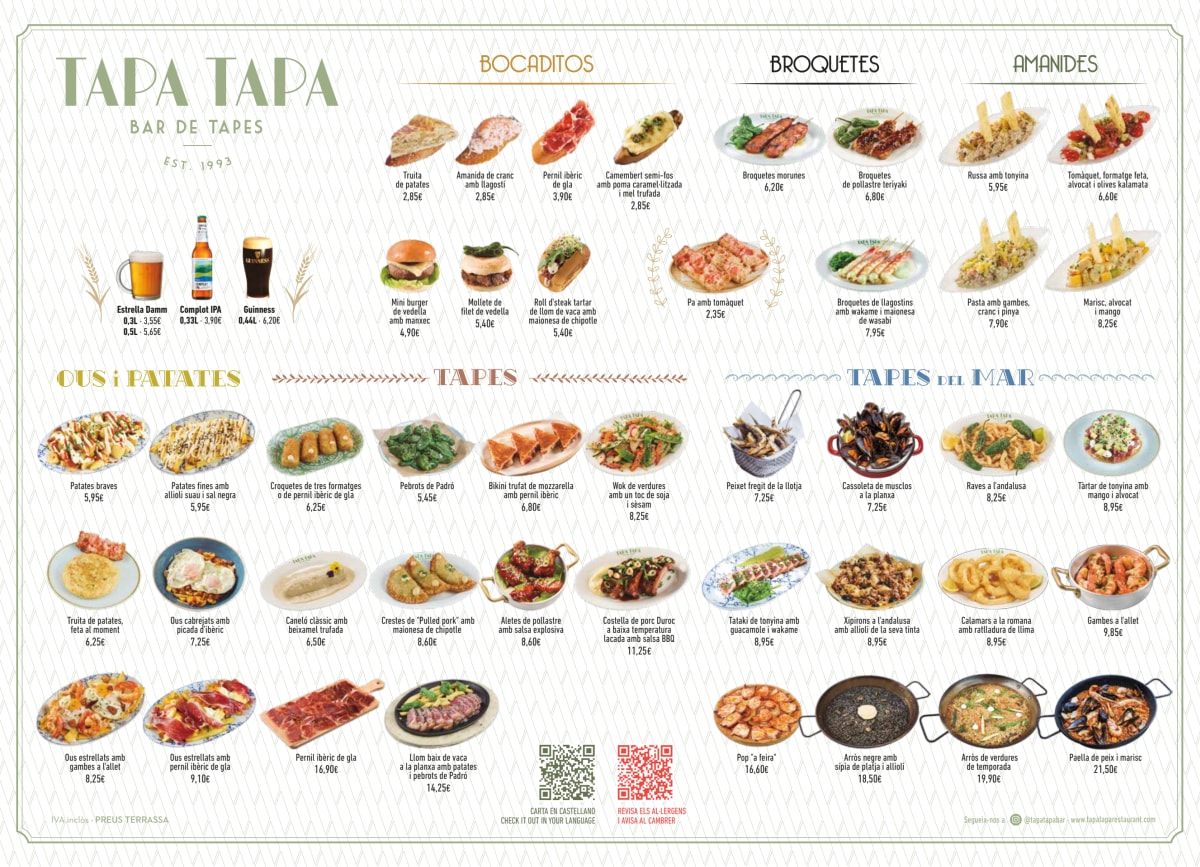 Tapa Tapa Xiringuito menu