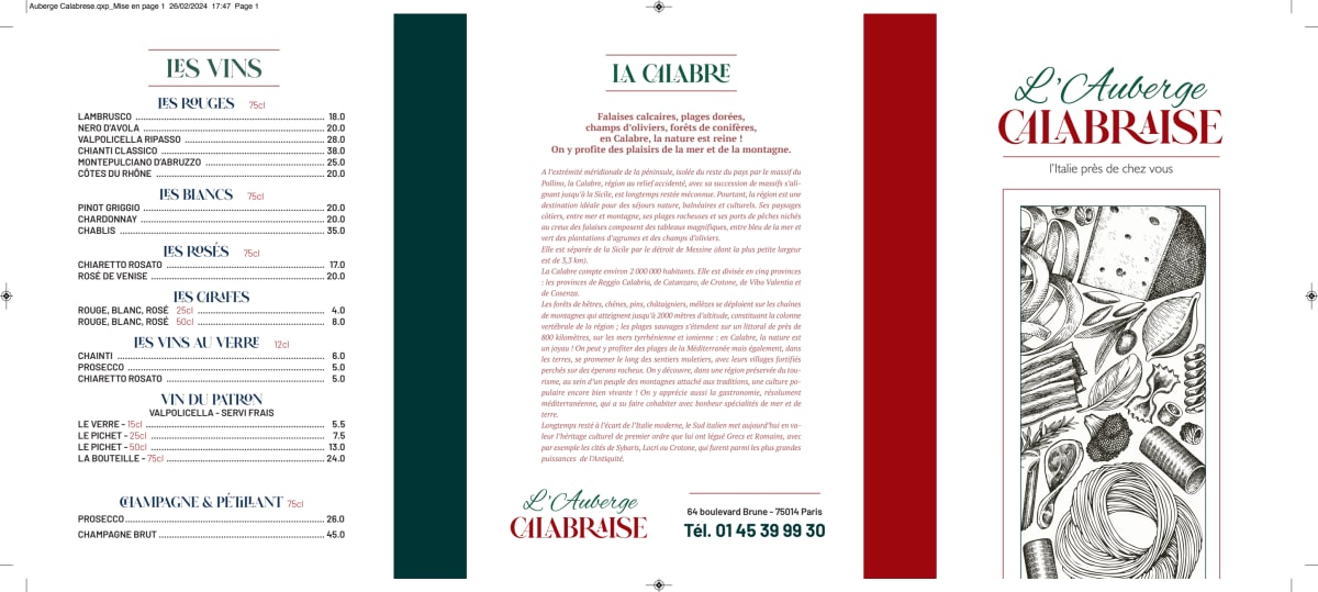 L'Auberge Calabraise menu