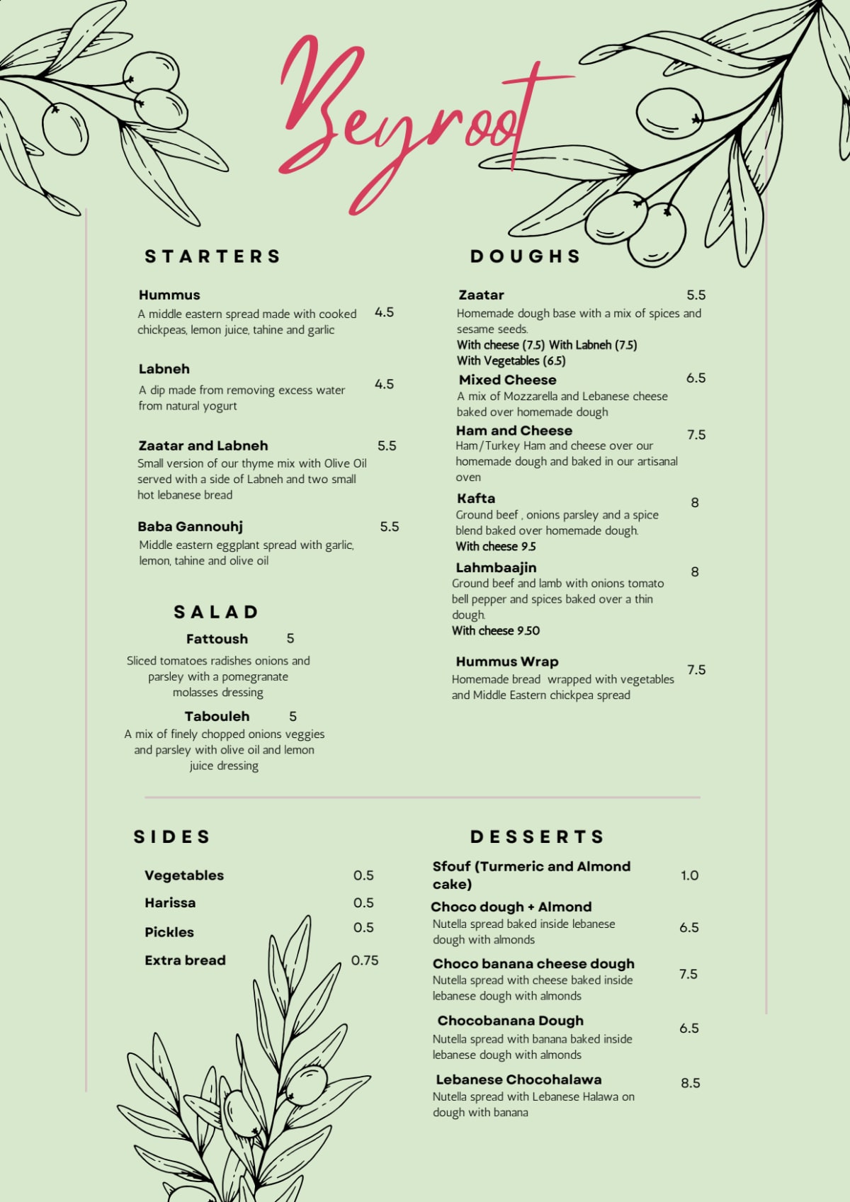 Bey-root Lisbon menu