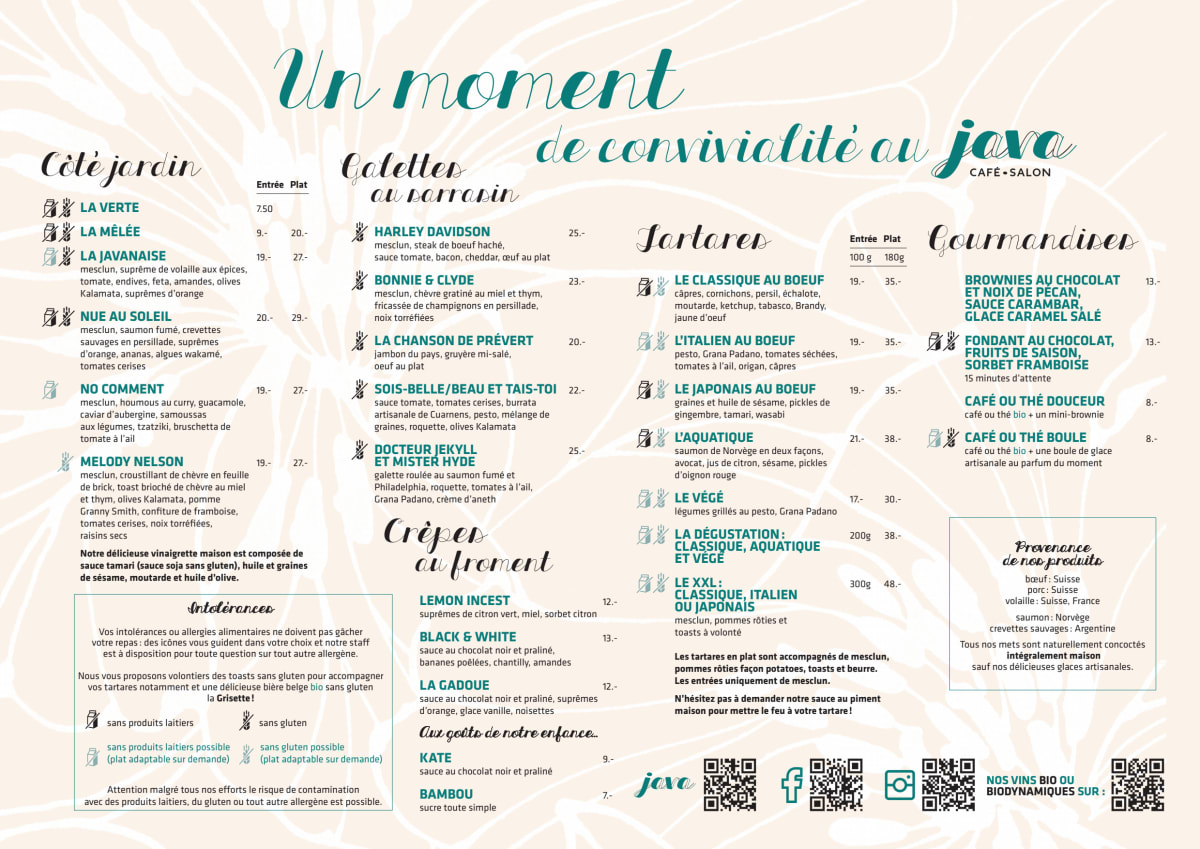 Menu 2024 - Java in Lausanne | TheFork