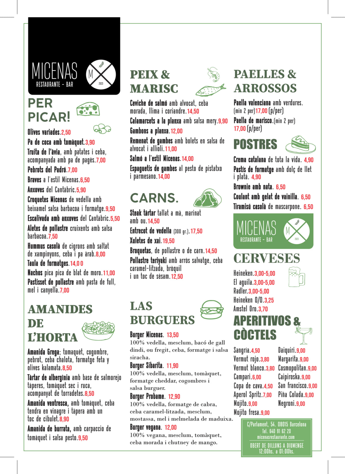 Micenas Barna menu