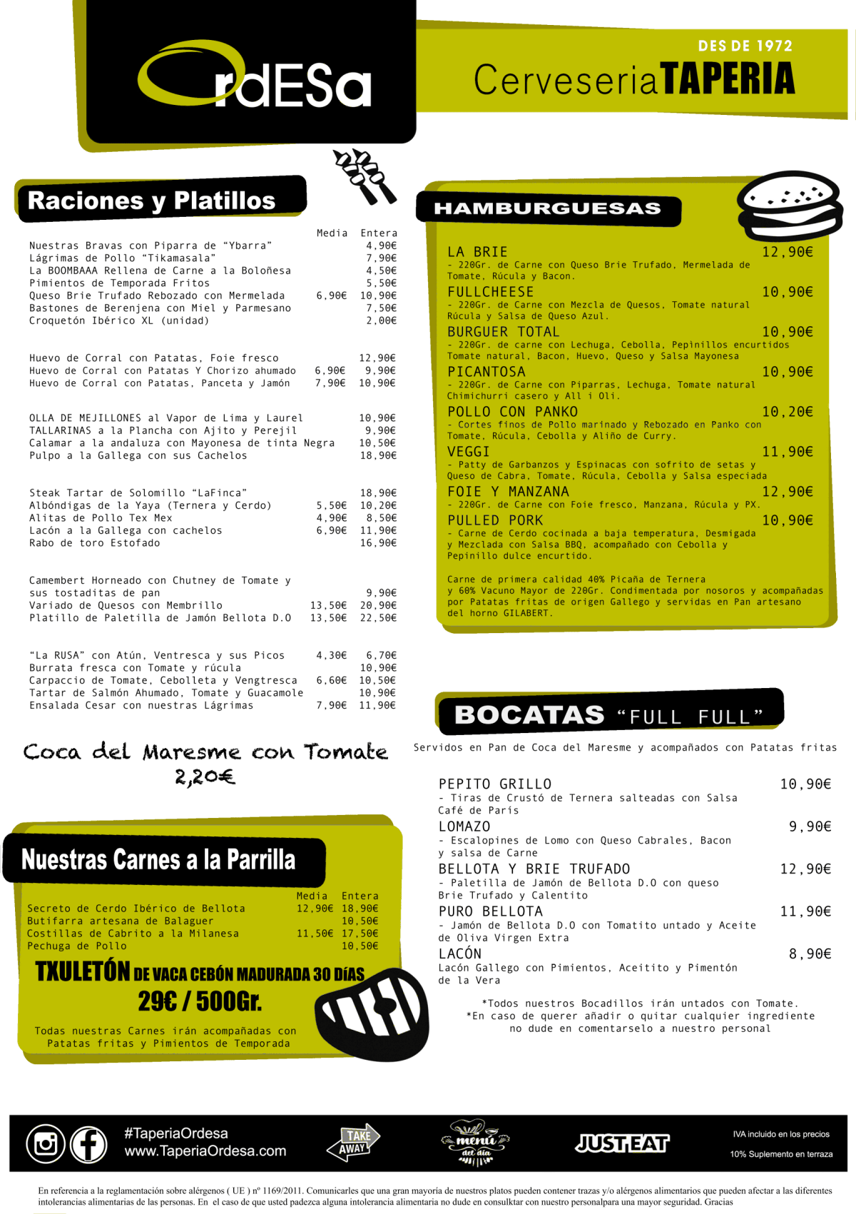 Taperia Ordesa menu