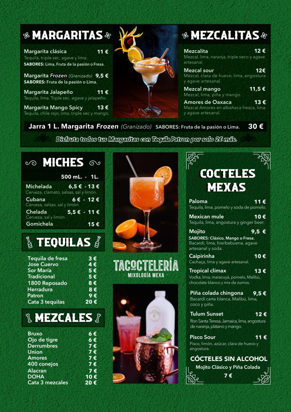 Tacoctelería menu