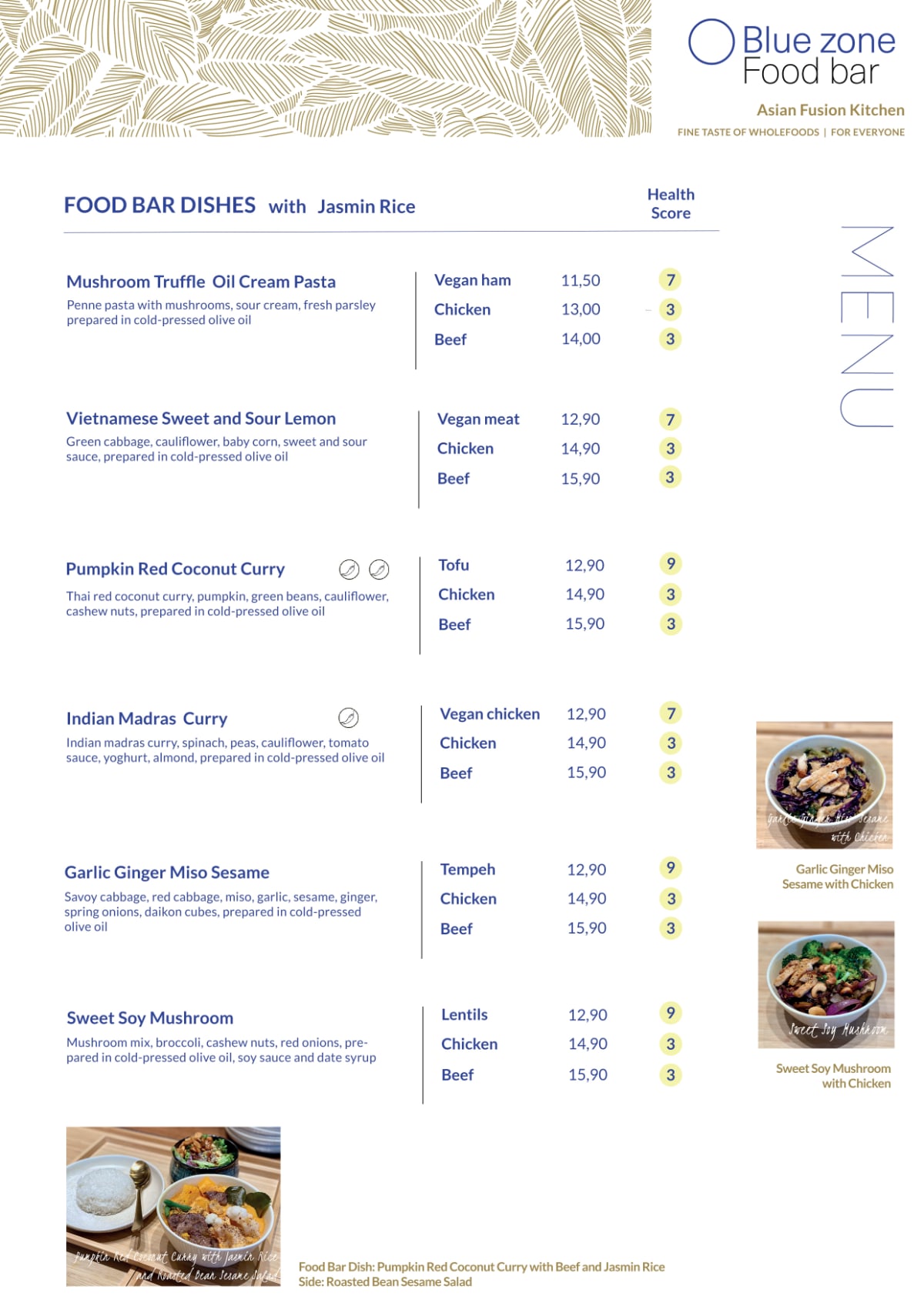 Blue Zone Food Bar menu