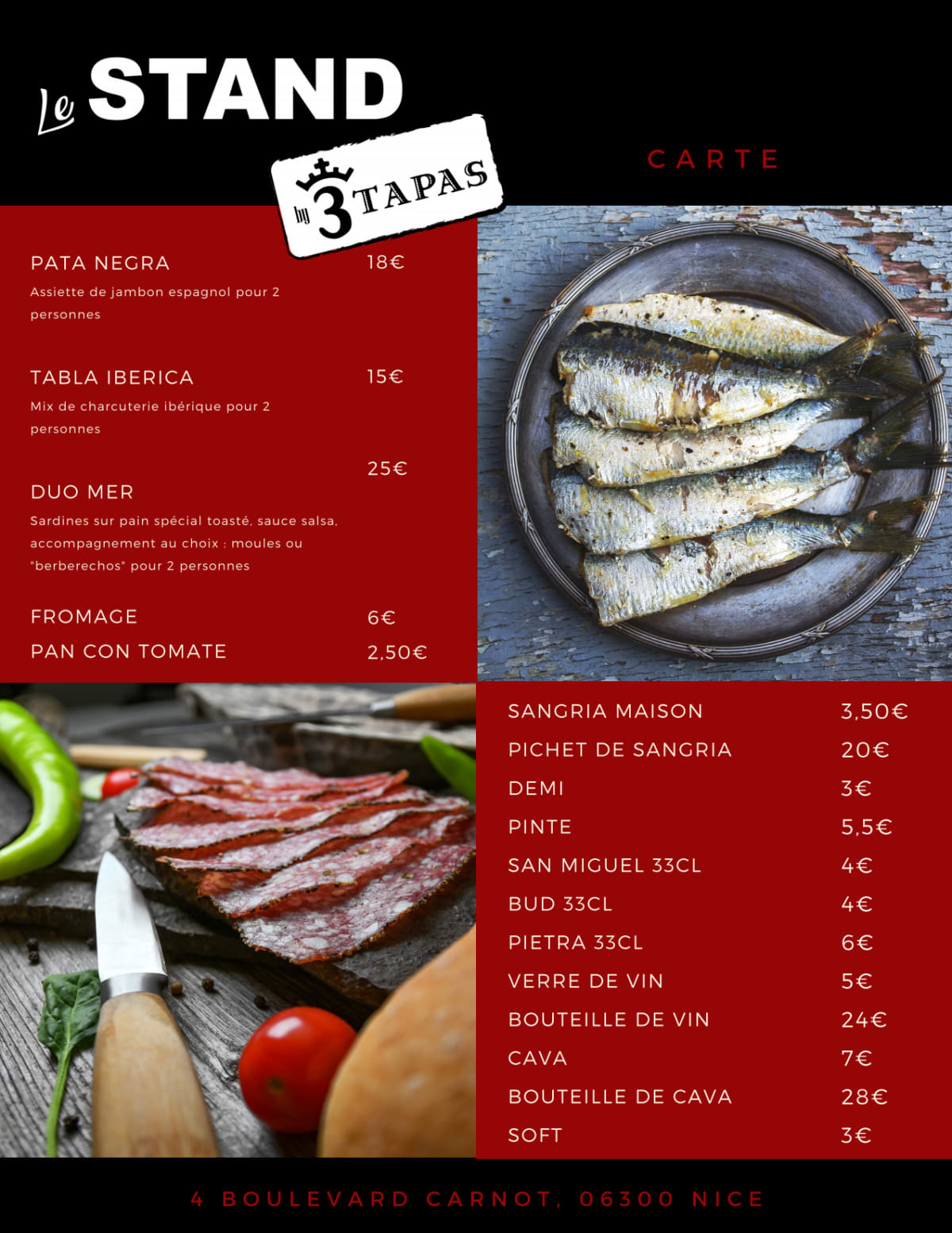 Menu 2024 Le Stand by 3 Tapas in Nice TheFork
