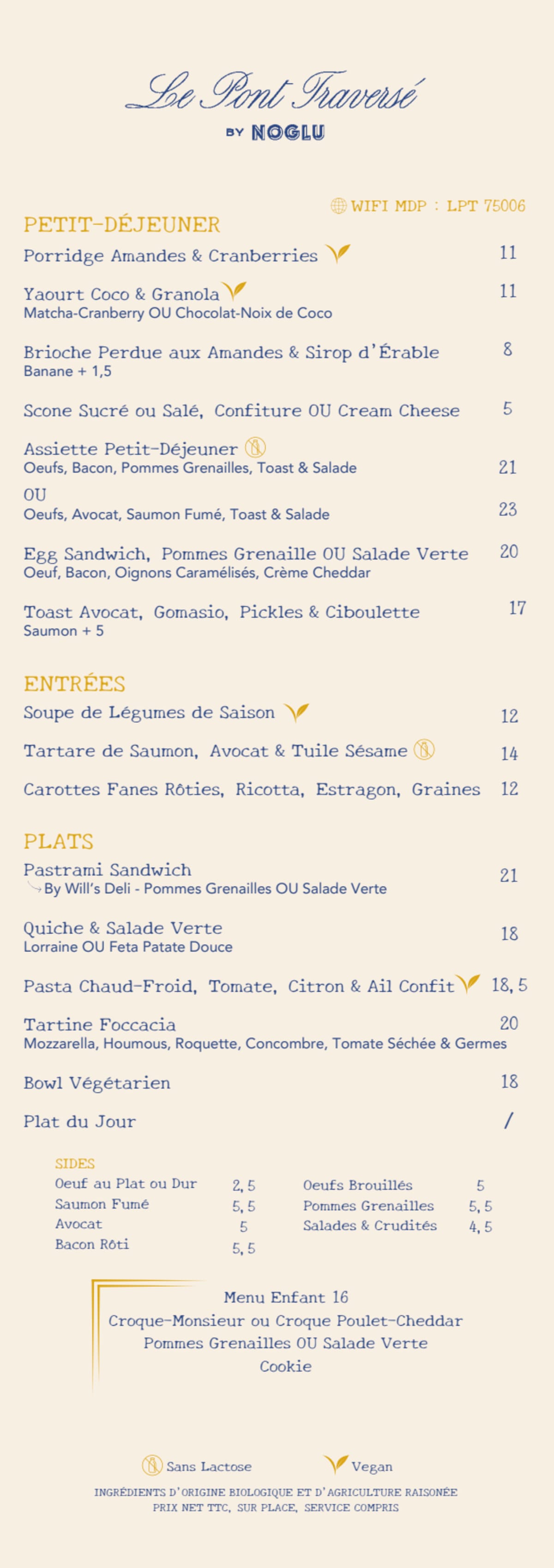 Le Pont Traversé menu