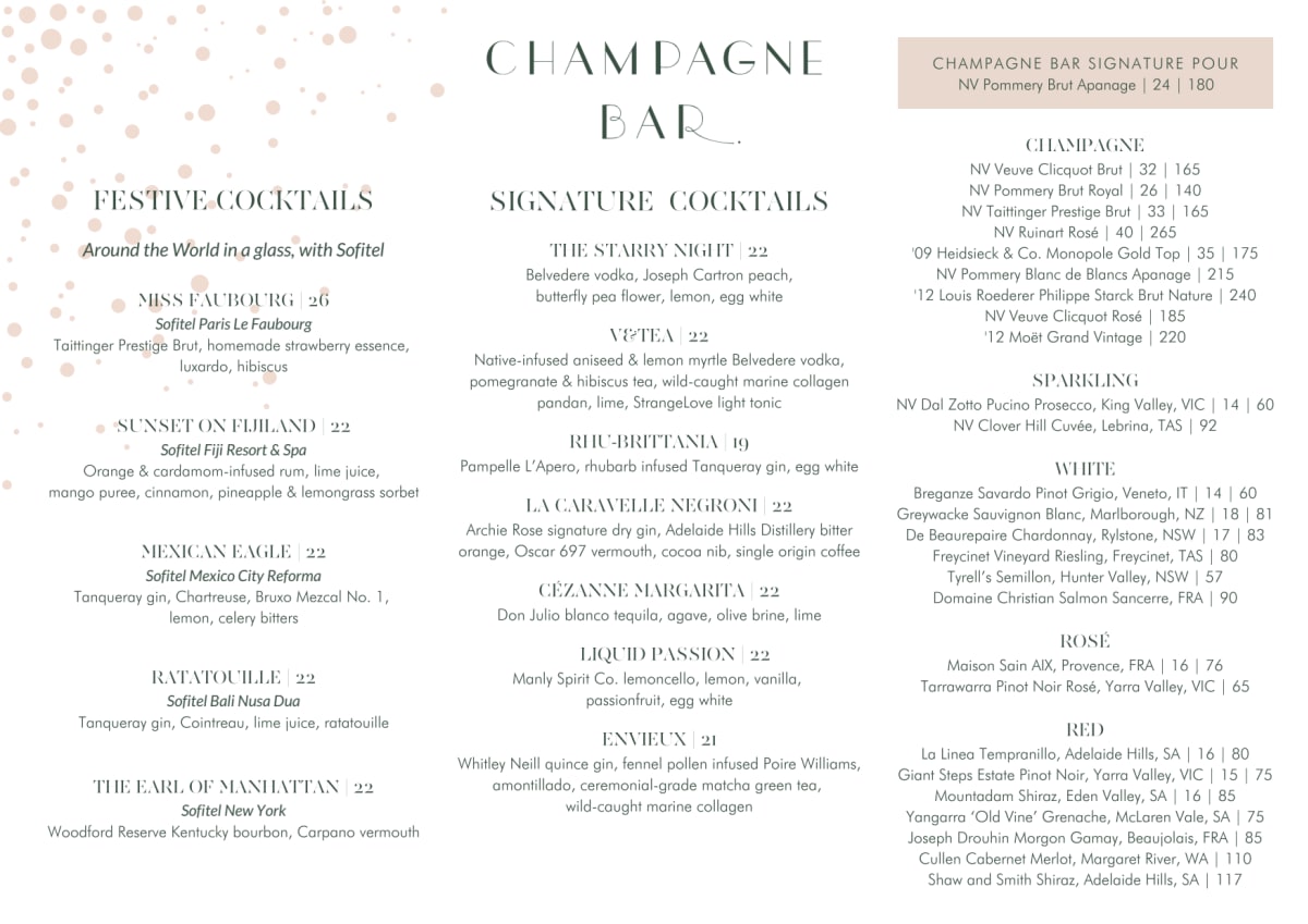 Carte et Menus 2024 Champagne Bar Sydney à Sydney (NSW) TheFork