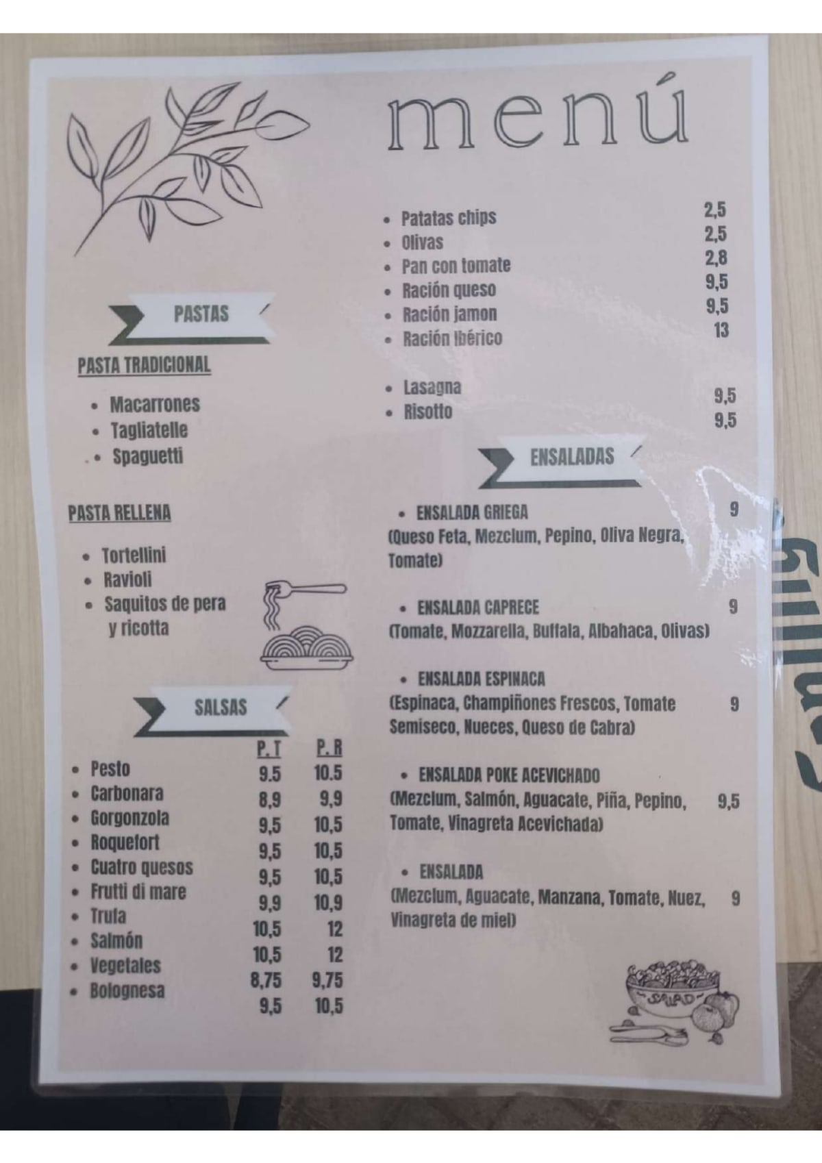 Pizzeria OT menu