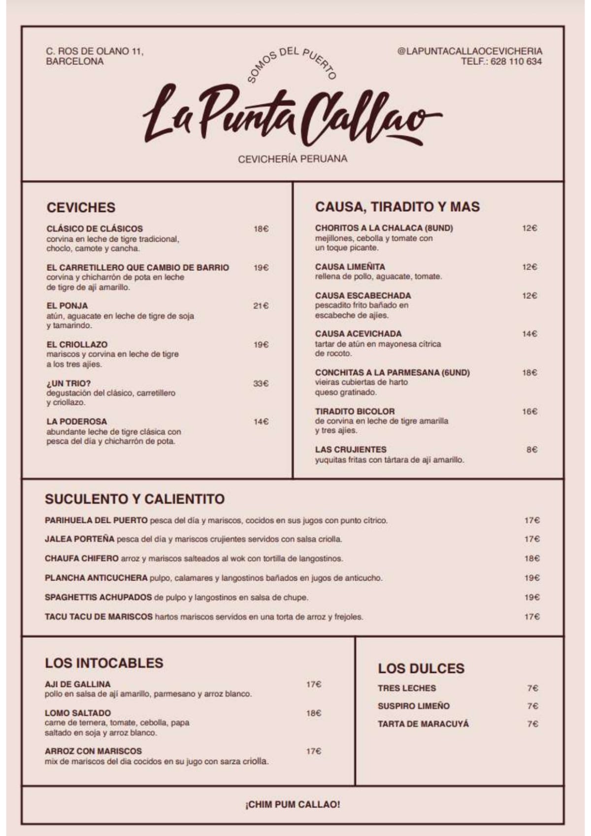 La Punta Callao menu