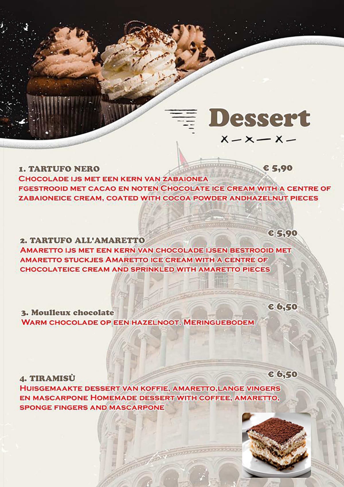 Gusto Italian menu