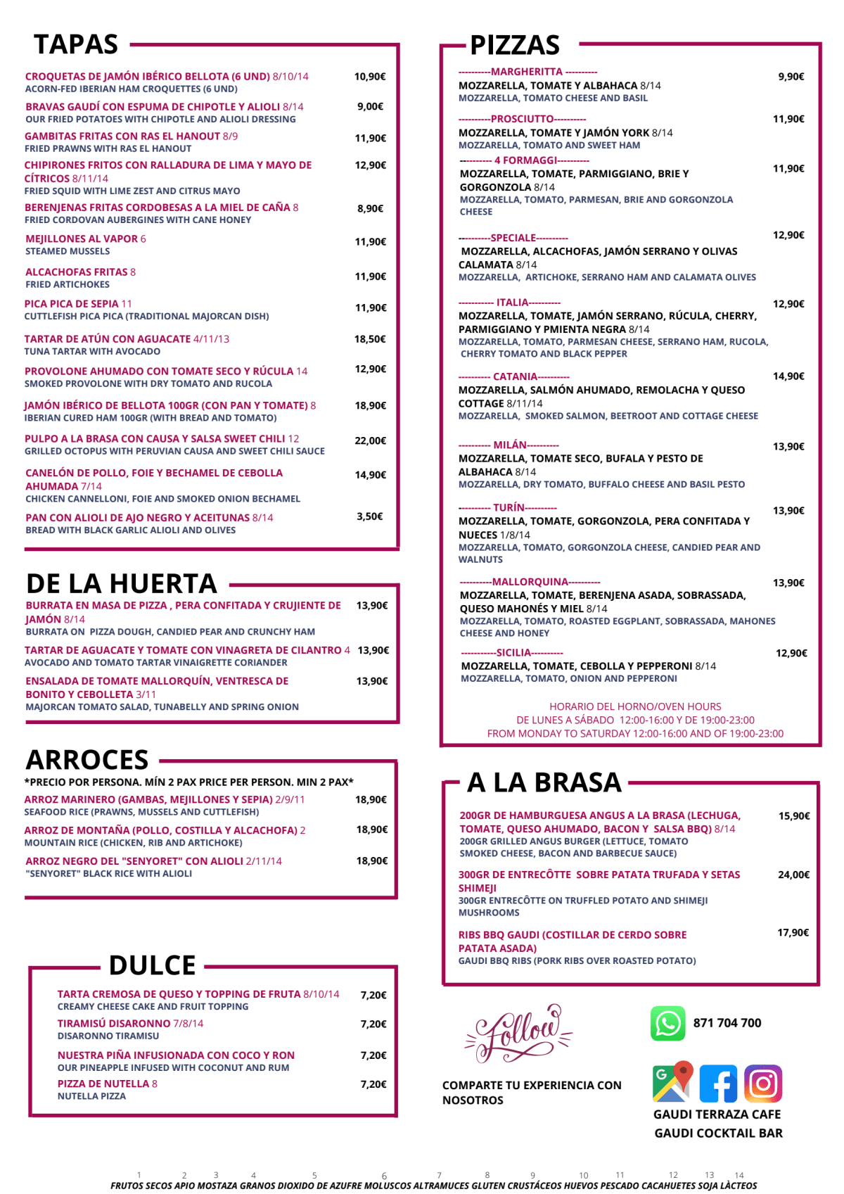 Carte et Menus 2024 Gaudi Terraza Café à Palma de Mallorca TheFork