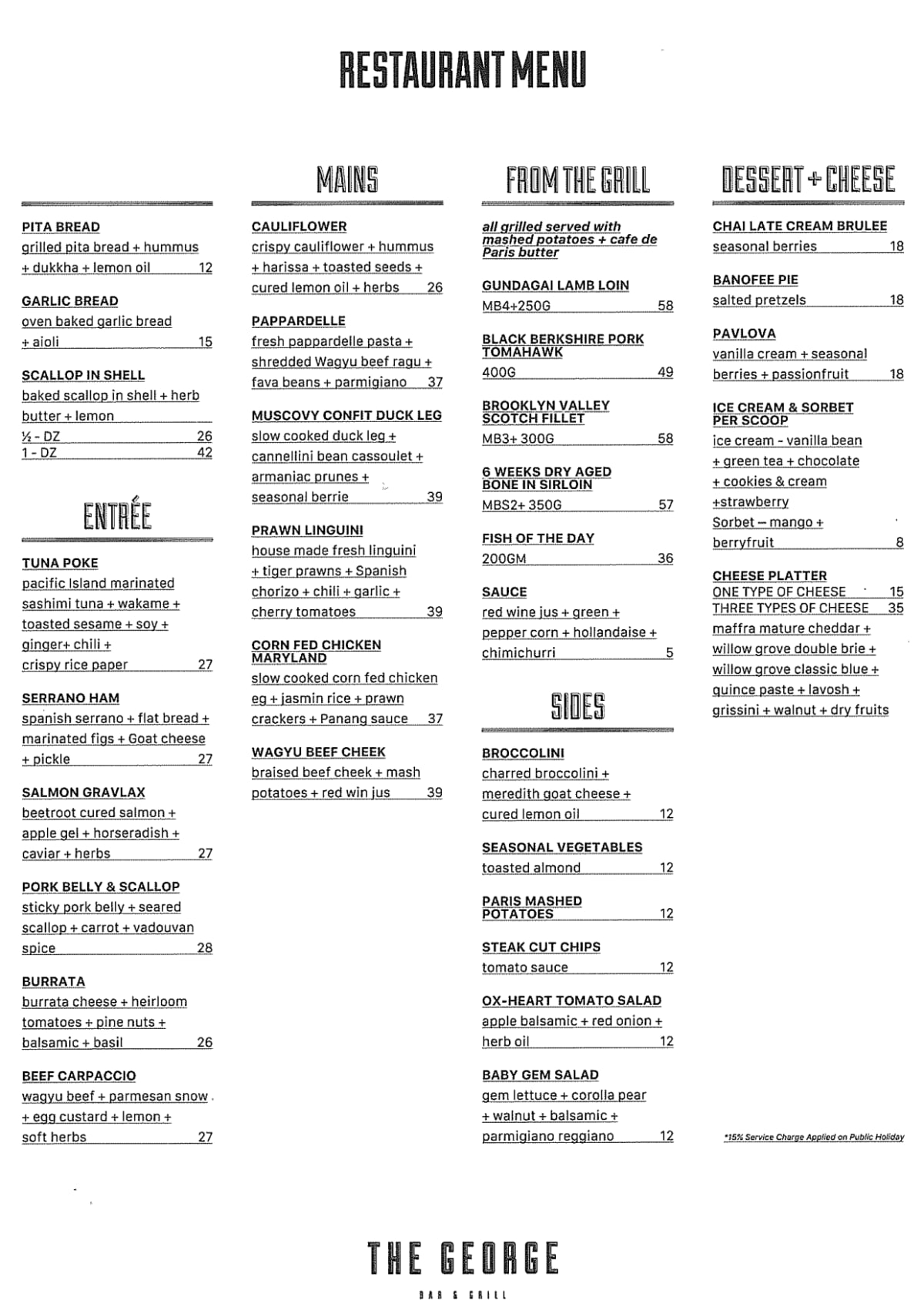 Menu 2024 The Bar & Grill in Forrest (ACT) TheFork